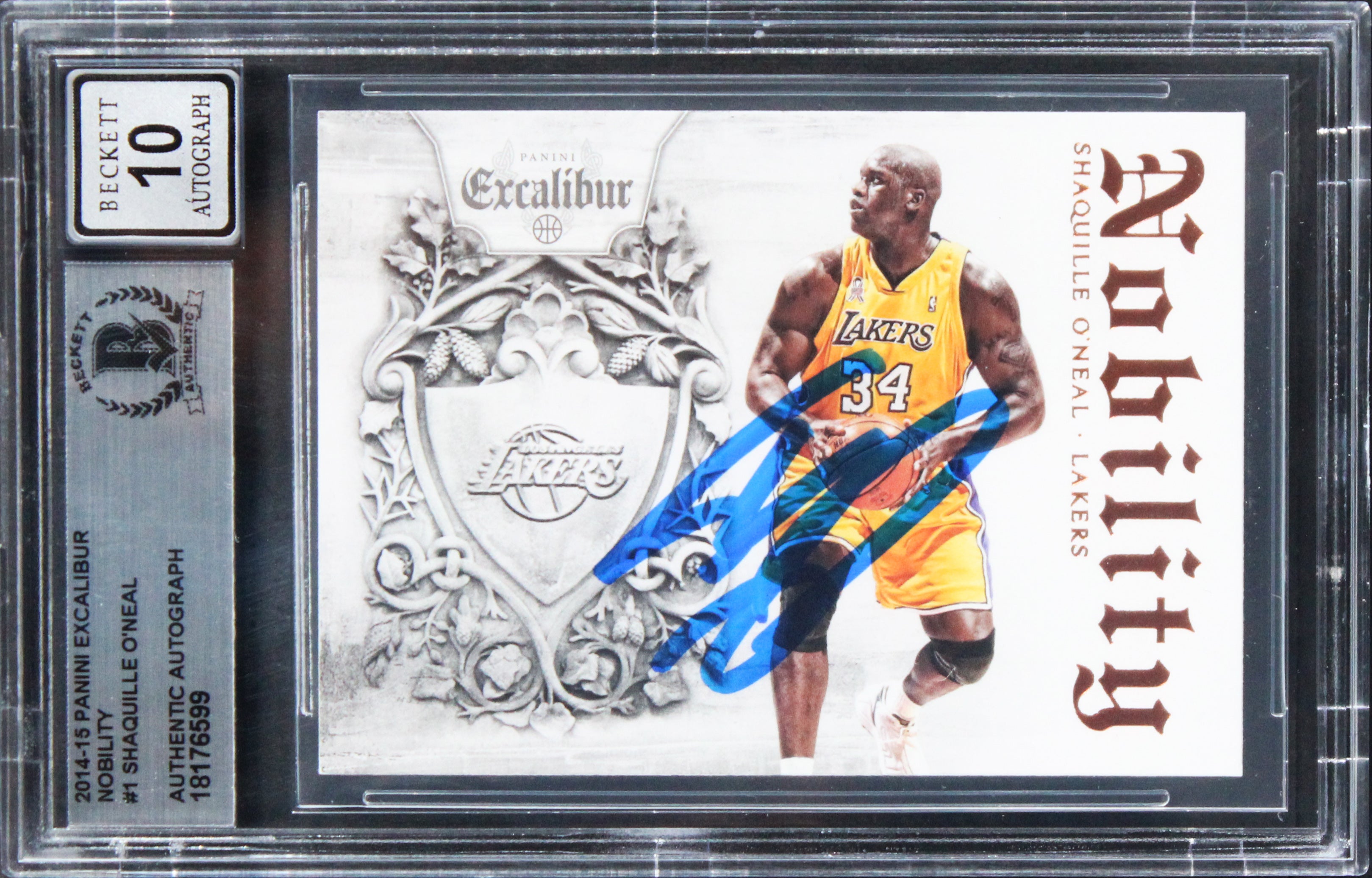 Shaquille O'Neal Signed 2014 Panini Excalibur Nobility #1 Card Auto 10! BAS Slab