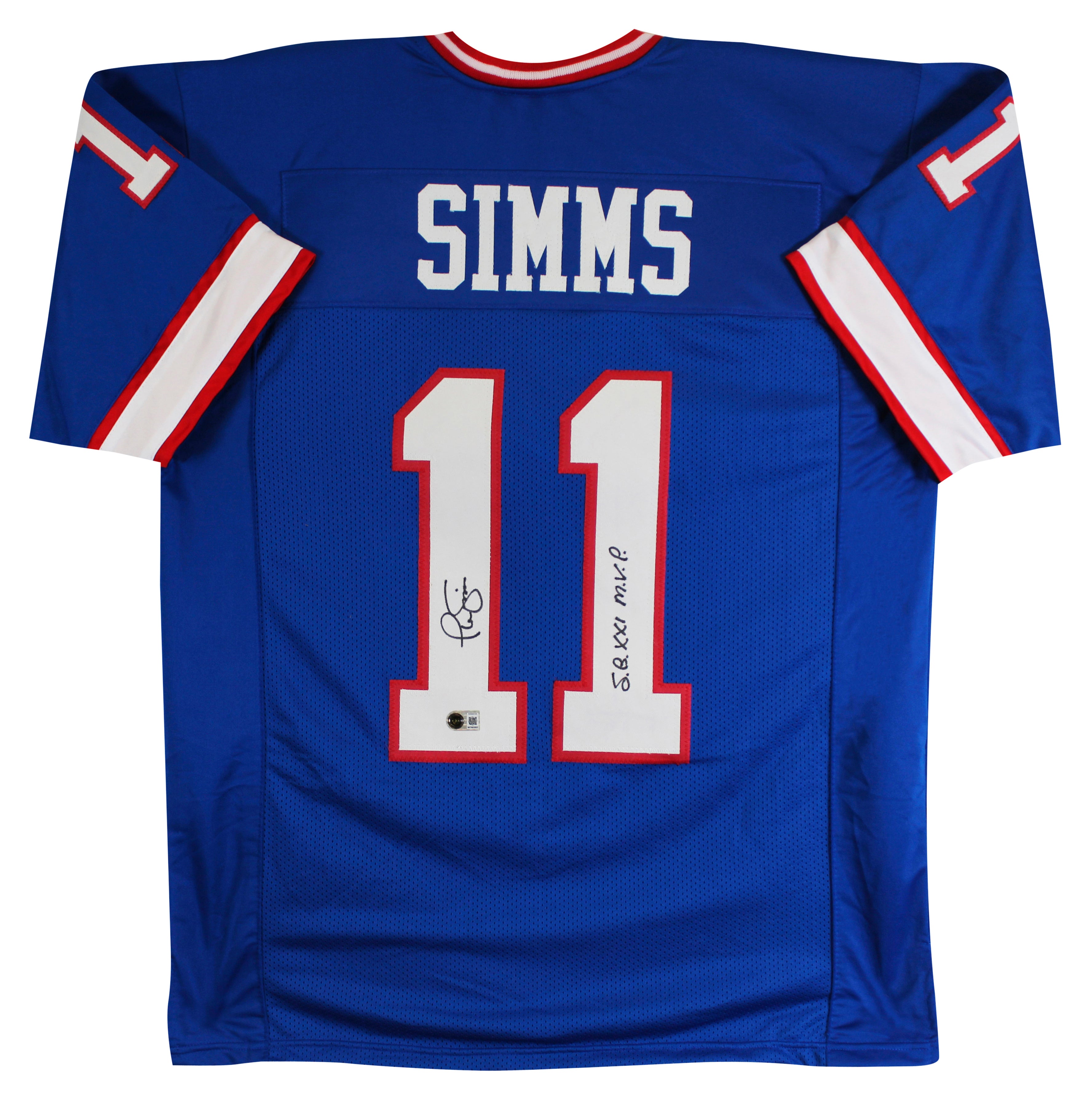 Phil Simms "SB XXI MVP" Authentic Signed Blue Pro Style Jersey BAS Witnessed