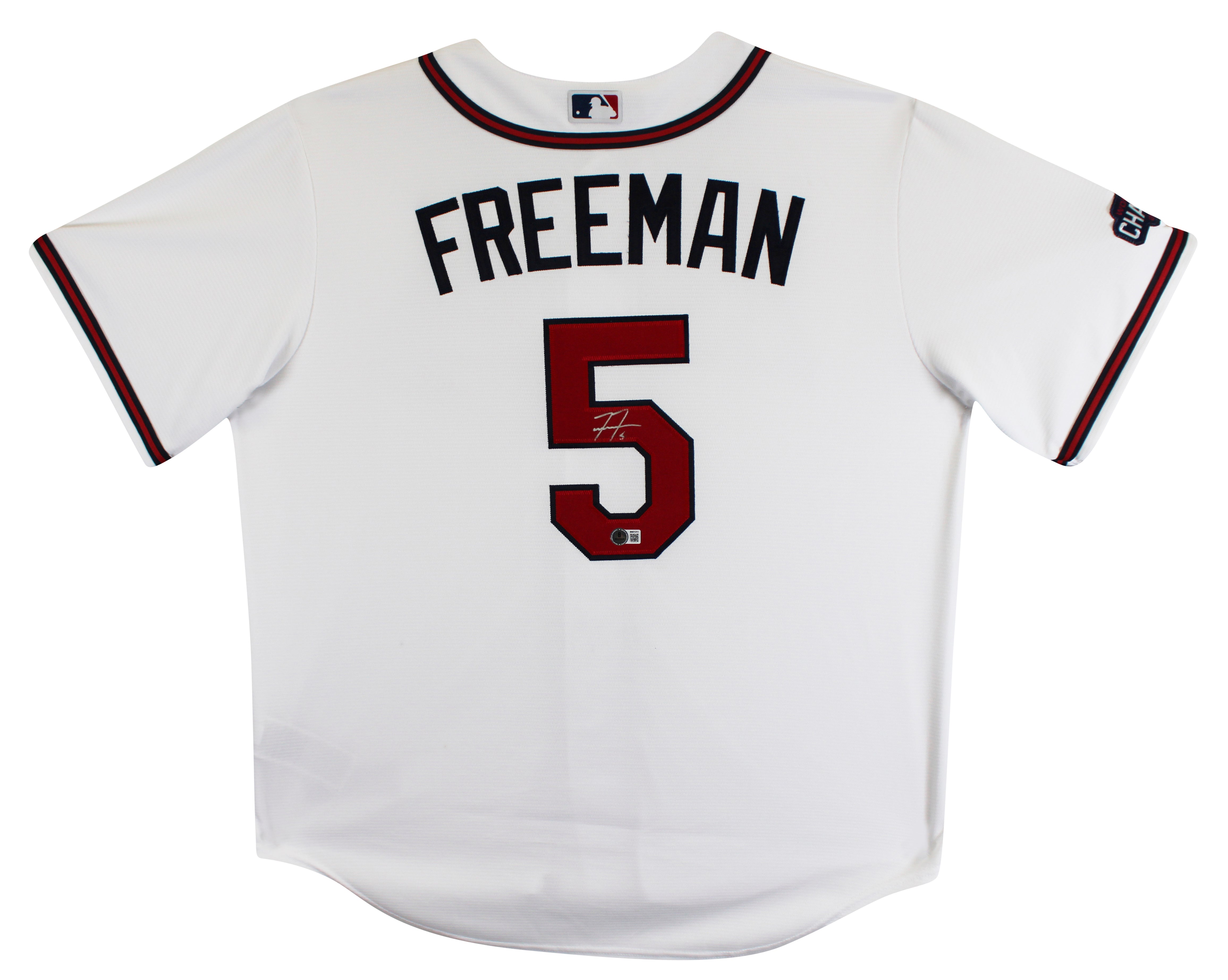 Braves Freddie Freeman Signed White Nike Jersey w/ 2021 WS Patch BAS #BW21211