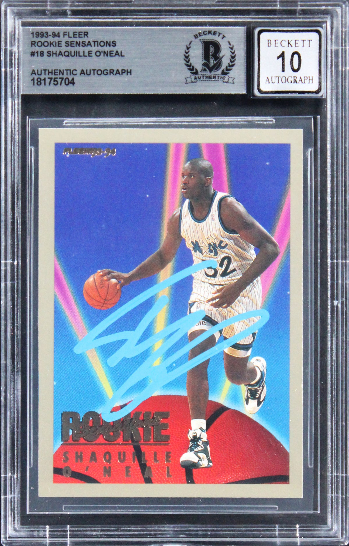 Shaquille O'Neal Signed 1993 Fleer Rookie Sensations #18 Card Auto 10! BAS Slab
