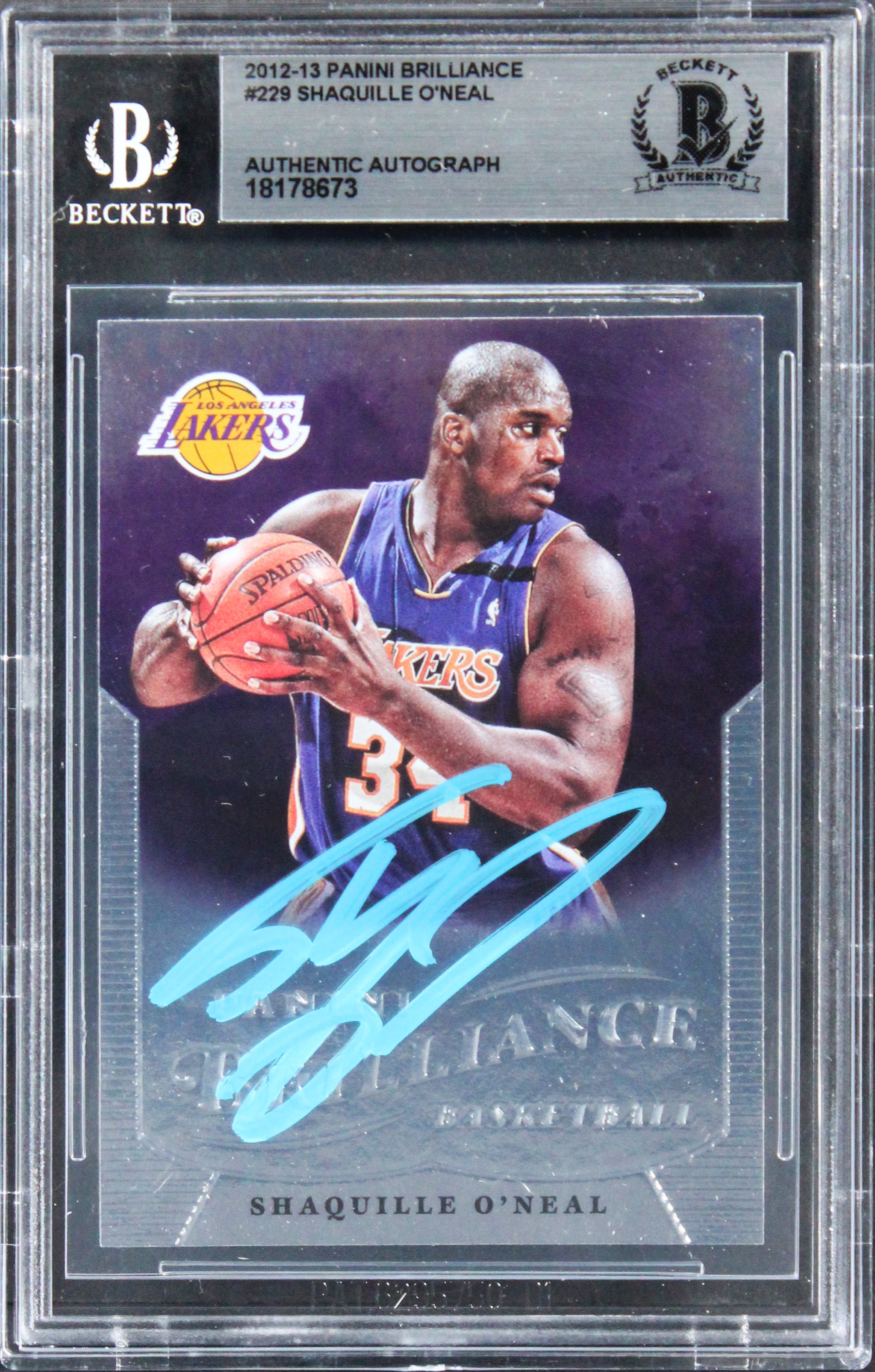 Lakers Shaquille O'Neal Signed 2012 Panini Brilliance #229 Card BAS Slabbed