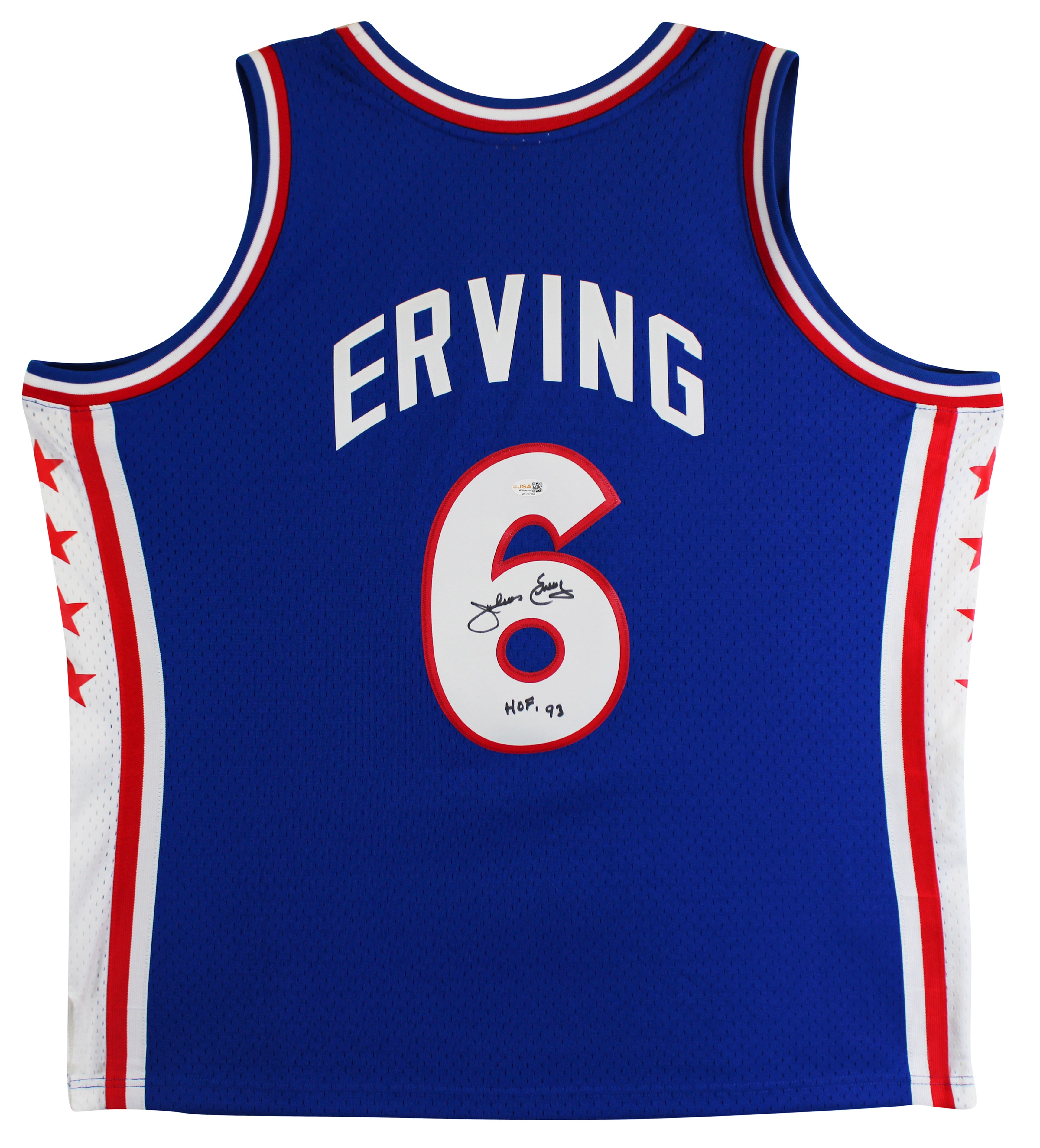 76ers Julius "Dr. J." Erving Signed Blue M&N 1976-77 HWC Swingman Jersey JSA Wit