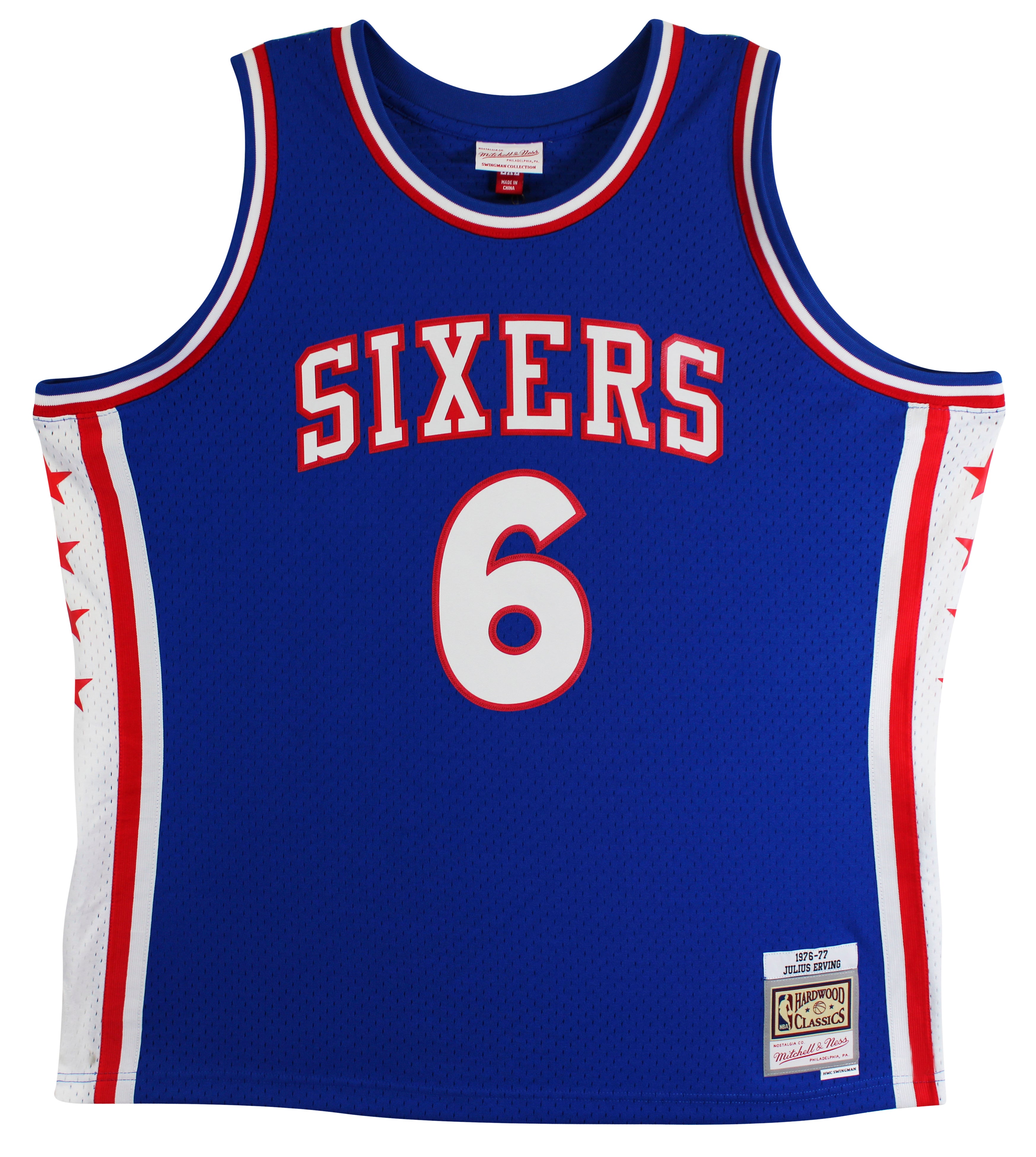 76ers Julius "Dr. J." Erving Signed Blue M&N 1976-77 HWC Swingman Jersey JSA Wit