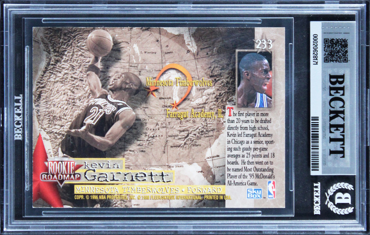 Timberwolves Kevin Garnett Signed 1995 Skybox #233 RC Card Auto 10! BAS Slabbed