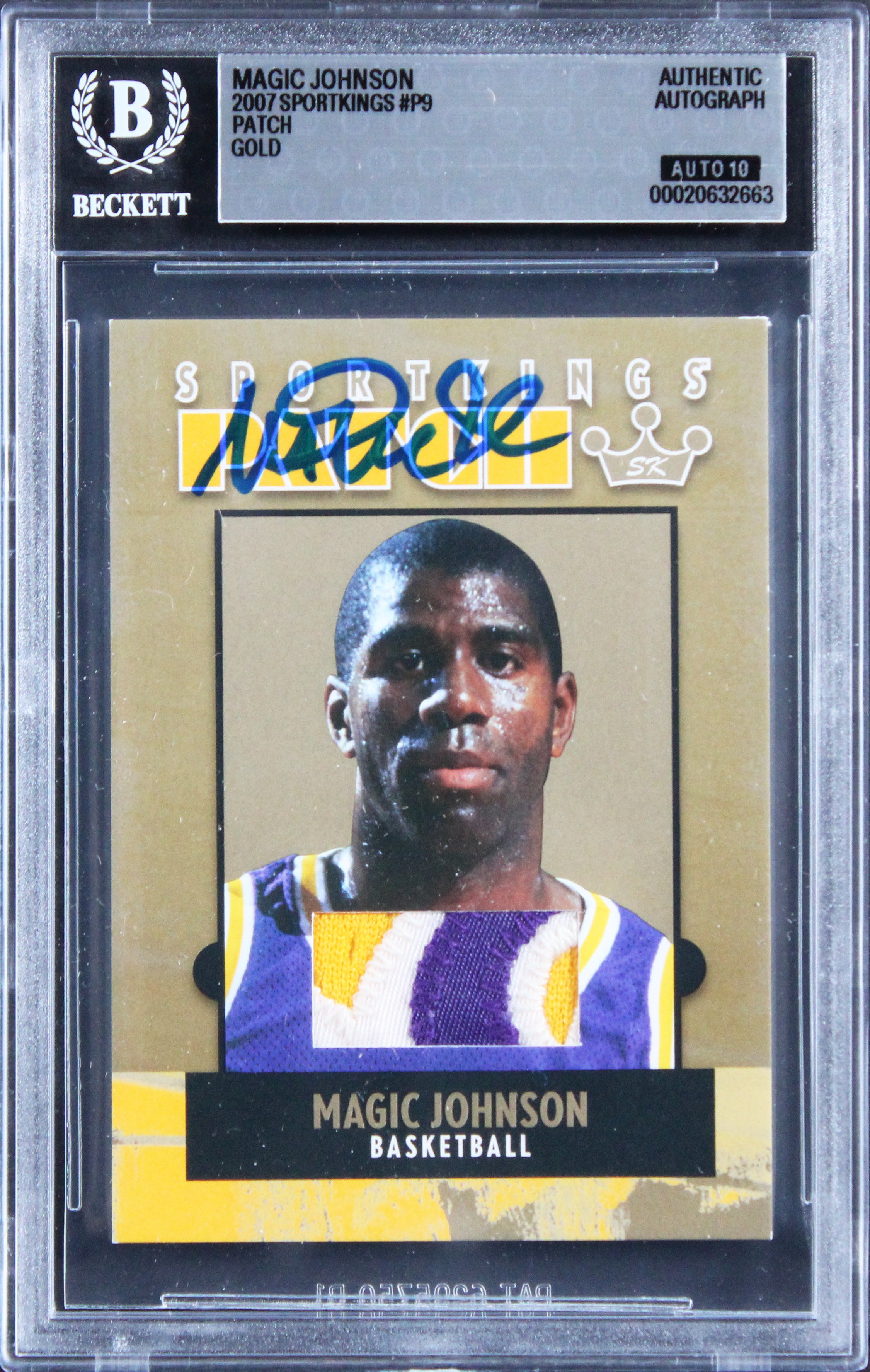 Lakers Magic Johnson Signed 2007 Sportkings Patch #P9 Card Auto 10! BAS Slabbed