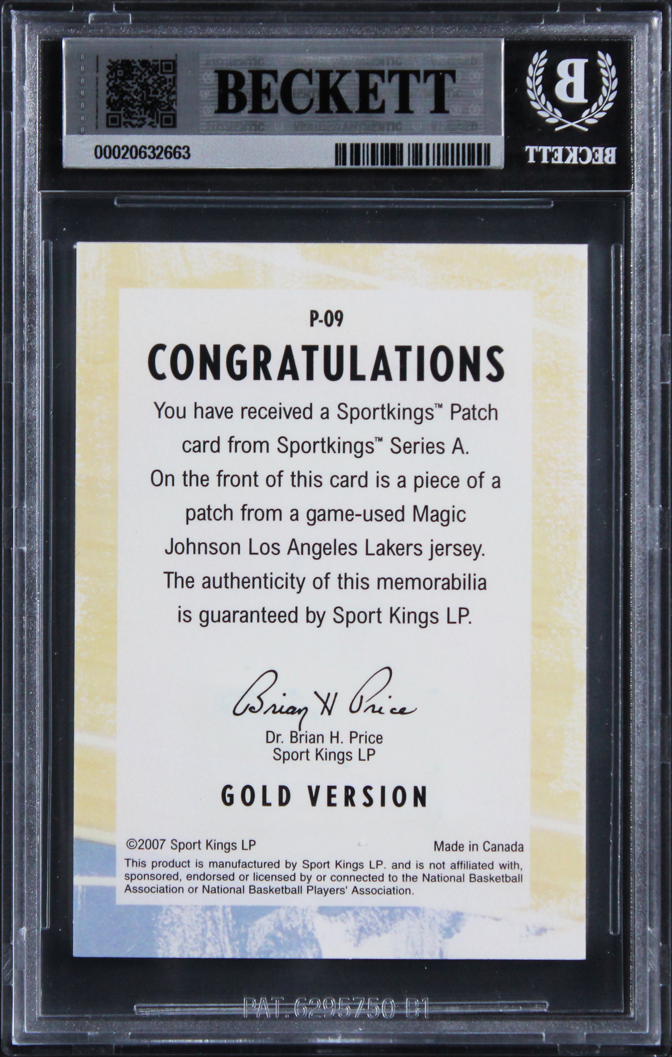 Lakers Magic Johnson Signed 2007 Sportkings Patch #P9 Card Auto 10! BAS Slabbed