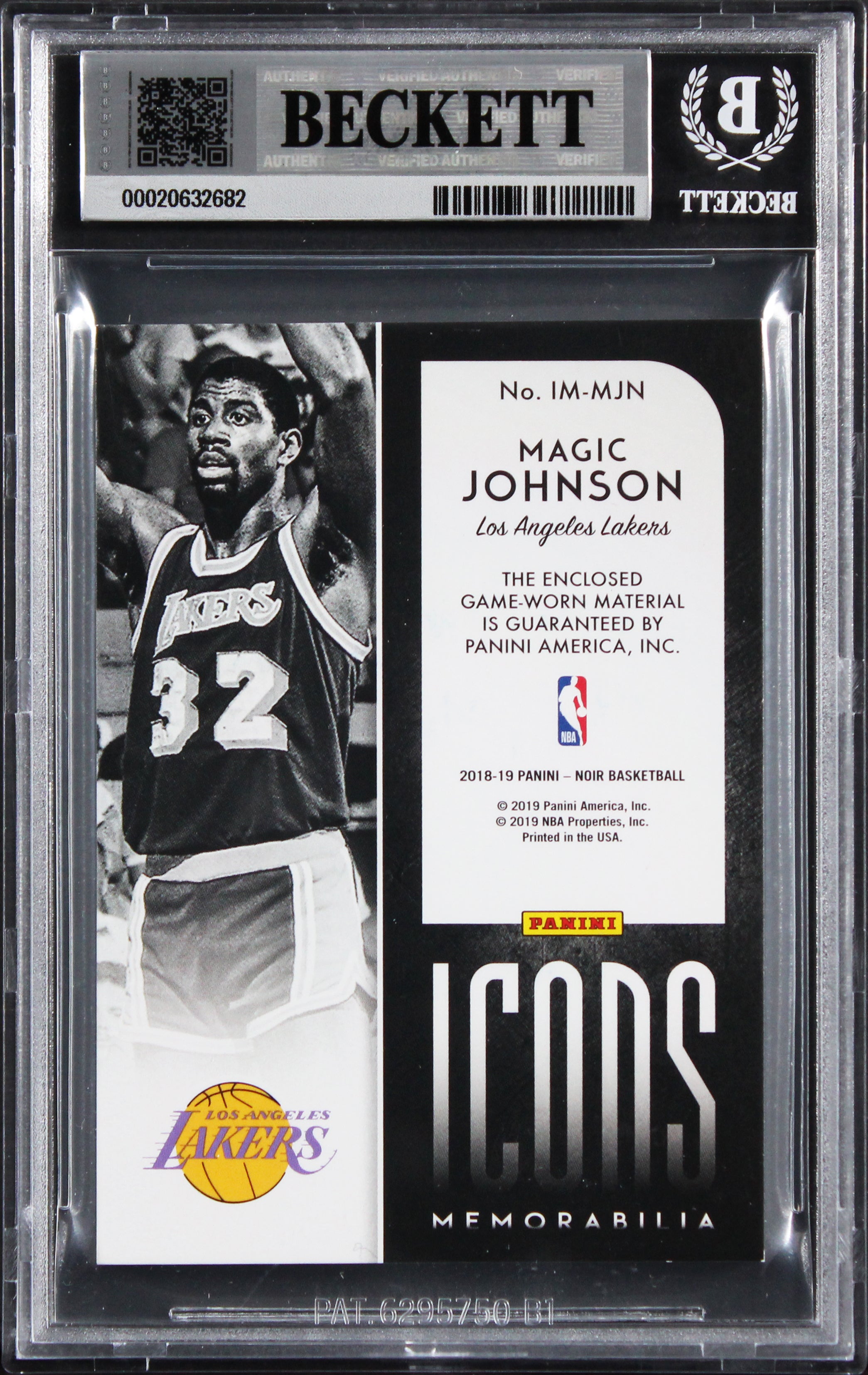 Lakers Magic Johnson Signed 2018 Panini Noir #1 39/49 Card Auto 10! BAS Slabbed