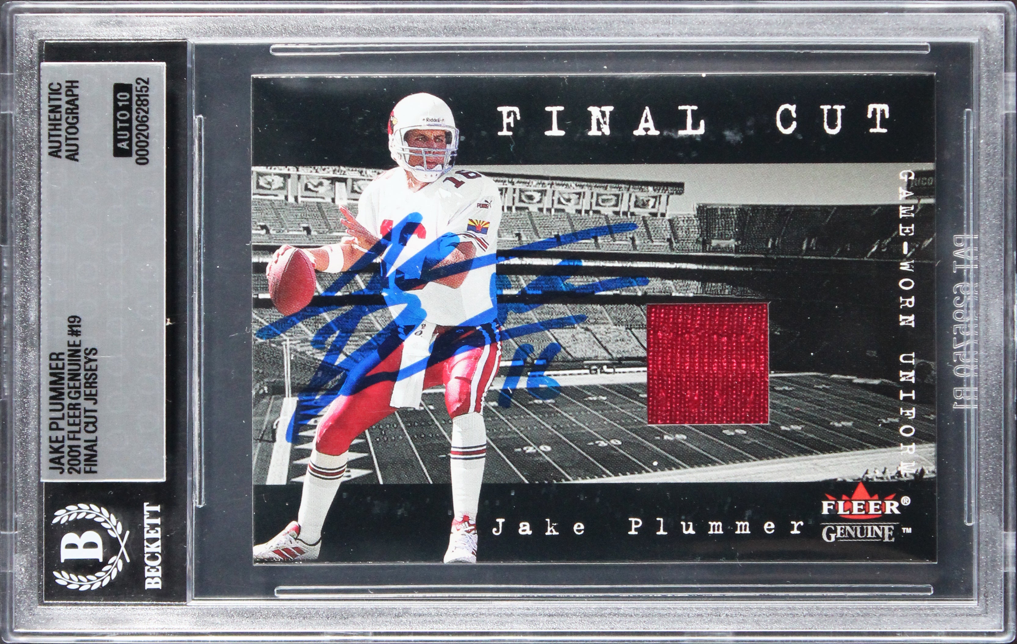 Cardinals Jake Plummer Signed 2001 Fleer Genuine Cut #19 Card Auto 10! BAS Slab