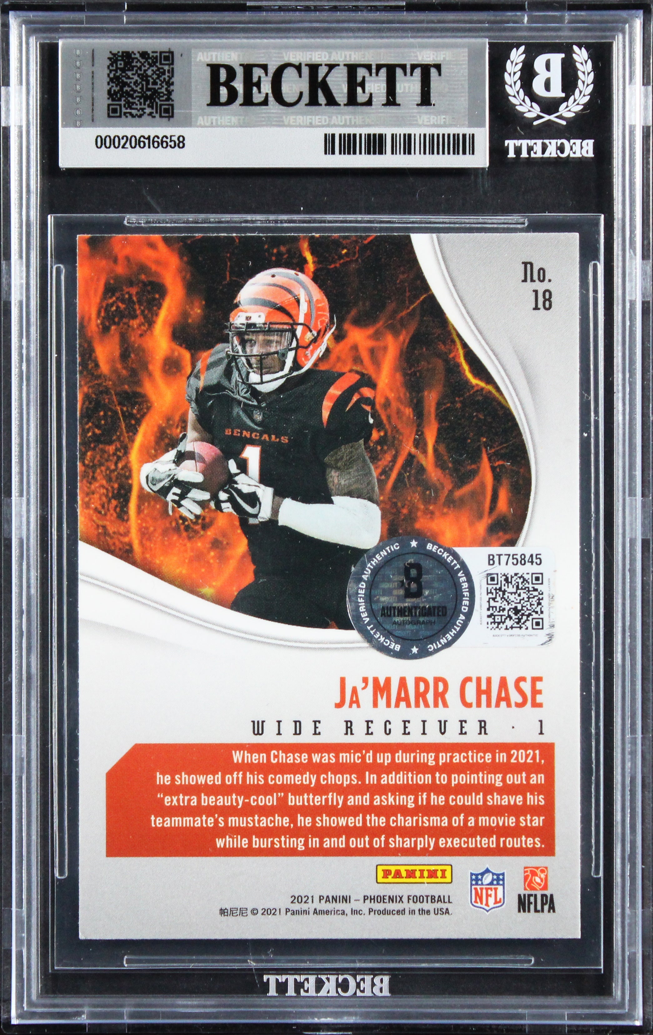 Bengals Ja'Marr Chase Signed 2021 Panini Phoenix #18 RC Card Auto 10! BAS Slab