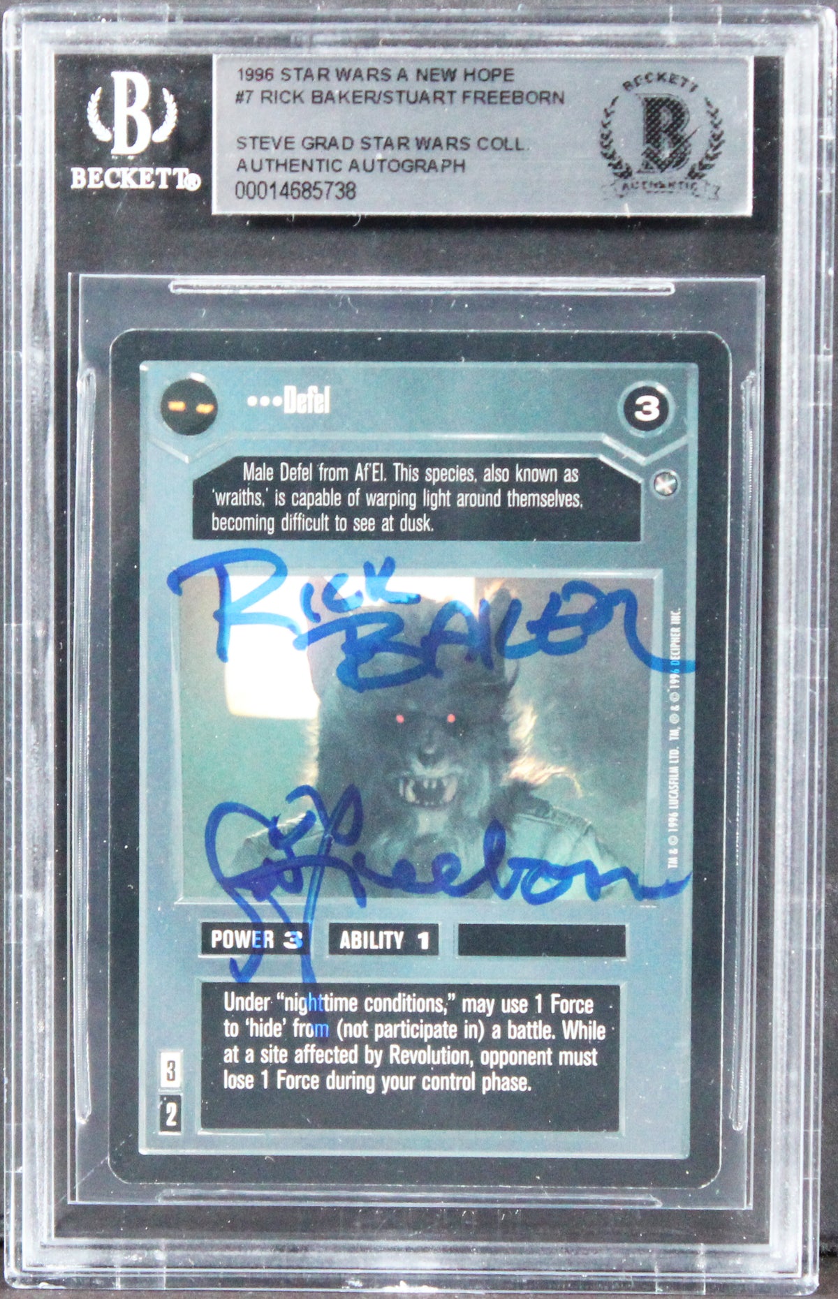 Star Wars (2) Baker & Freeborn Signed 1996 SW A New Hope #7 Card BAS Slabbed