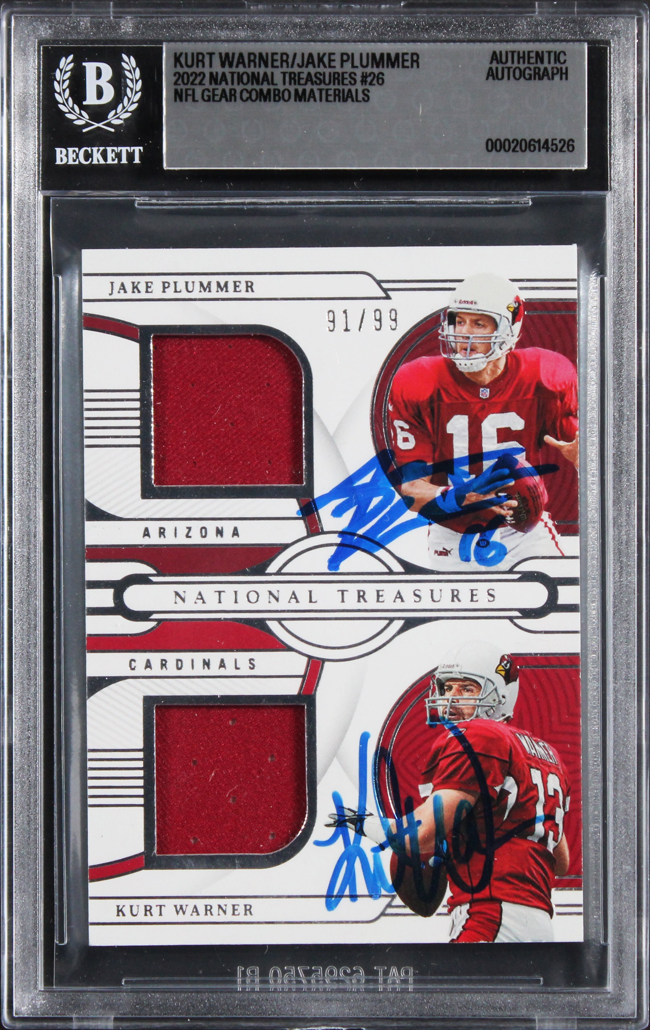Kurt Warner & Jake Plummer Signed 2022 NT GCM #26 #91/99 Card Auto 10! BAS Slab