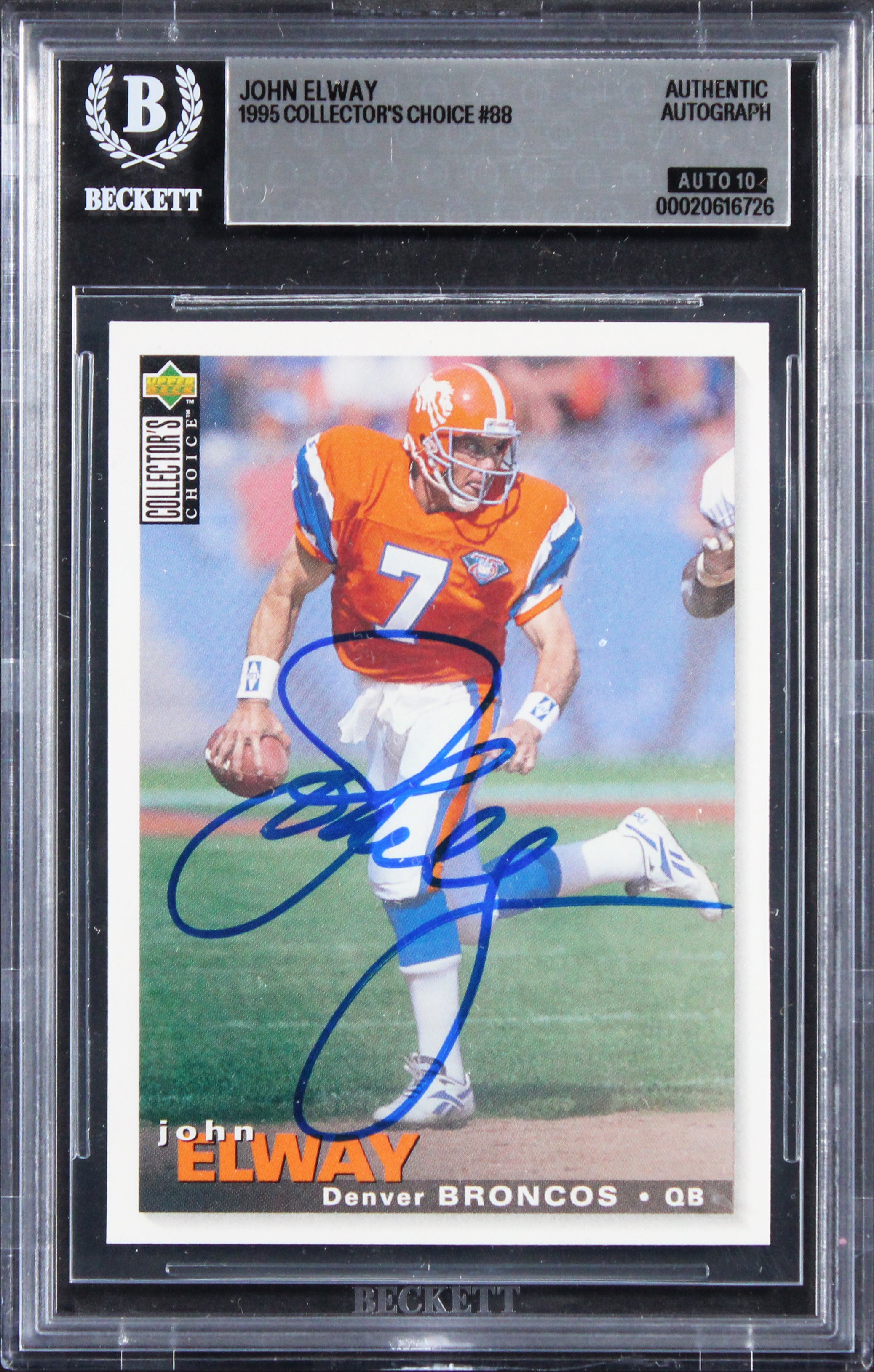 Broncos John Elway Signed 1995 Collector's Choice #88 Card Auto 10! BAS Slabbed