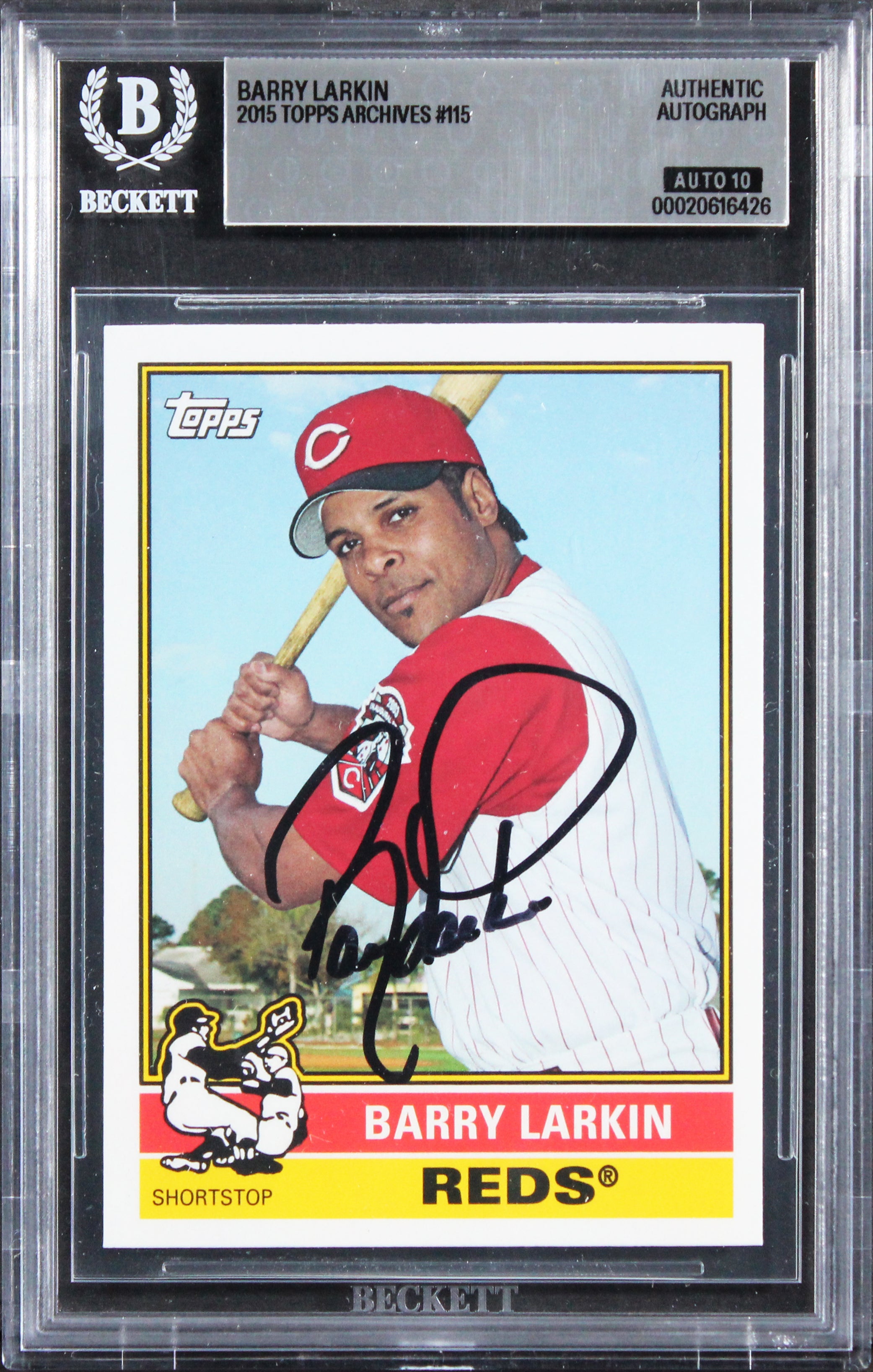 Reds Barry Larkin Signed 2015 Topps Archives #115 Card Auto GM 10! BAS Slabbed