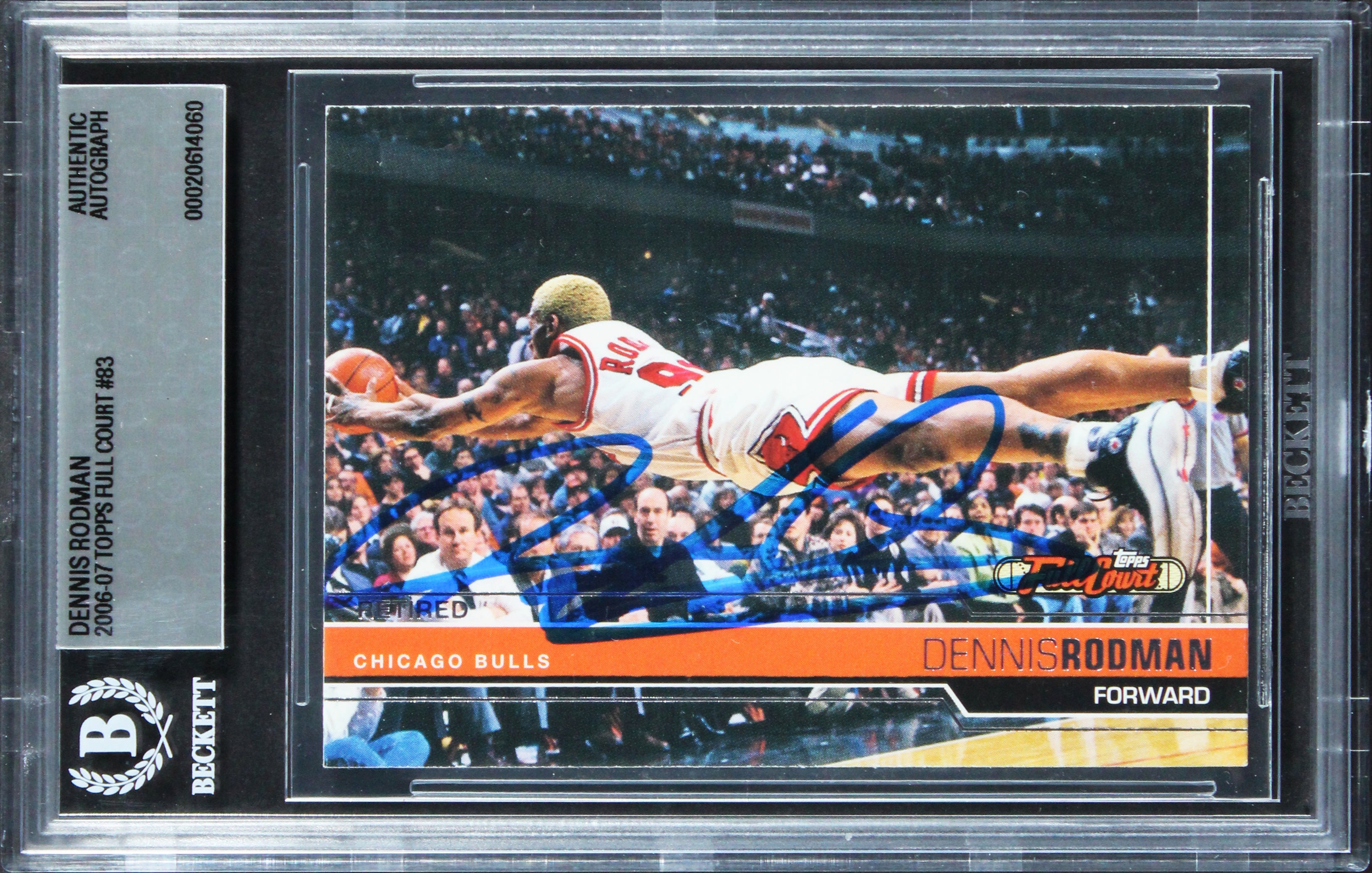 Bulls Dennis Rodman Authentic Signed 2006 Topps Full Court #83 Card BAS Slabbed