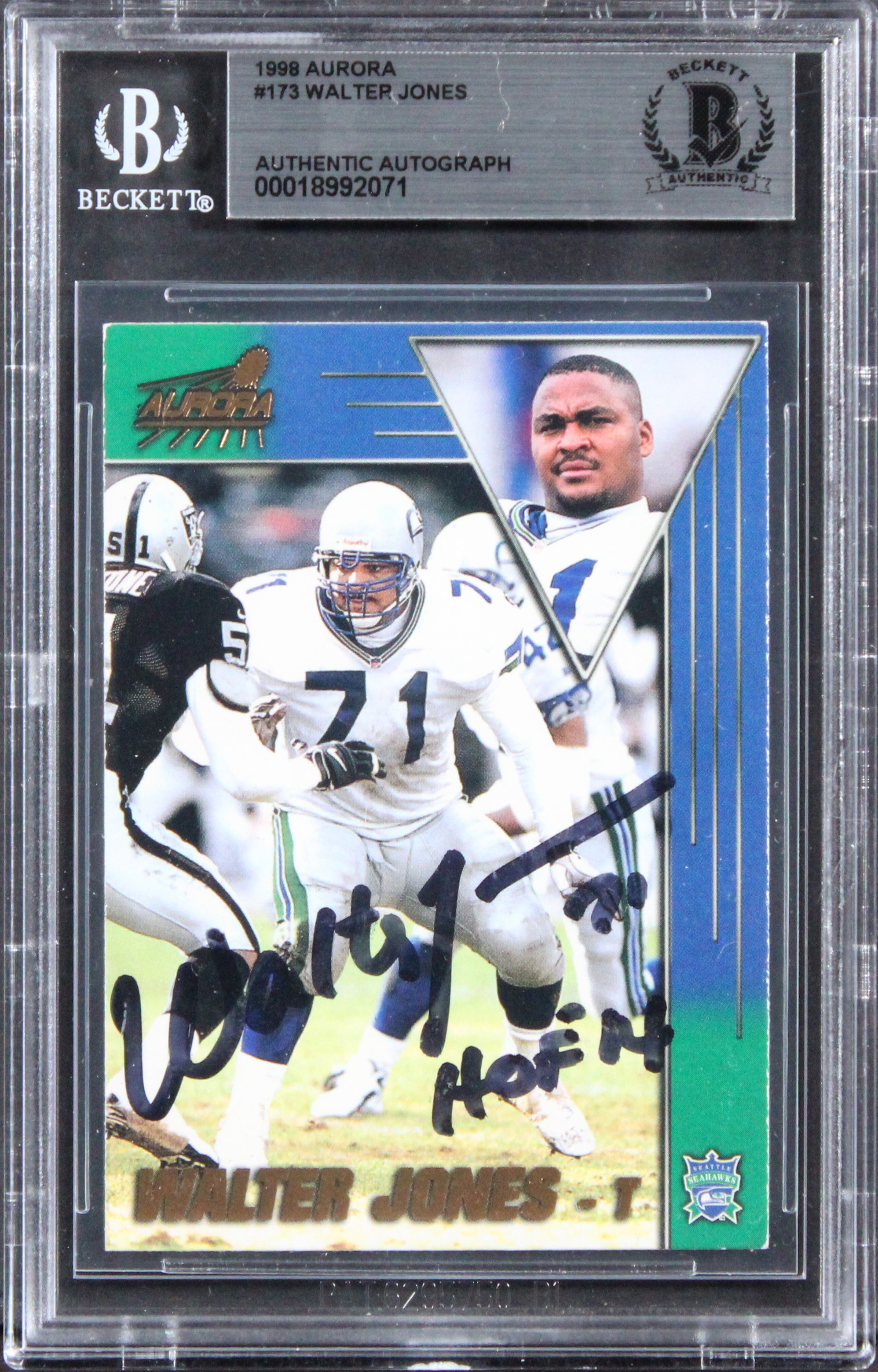 Seahawks Walter Jones HOF 14 Authentic Signed 1998 Aurora #173 Card BAS Slabbed