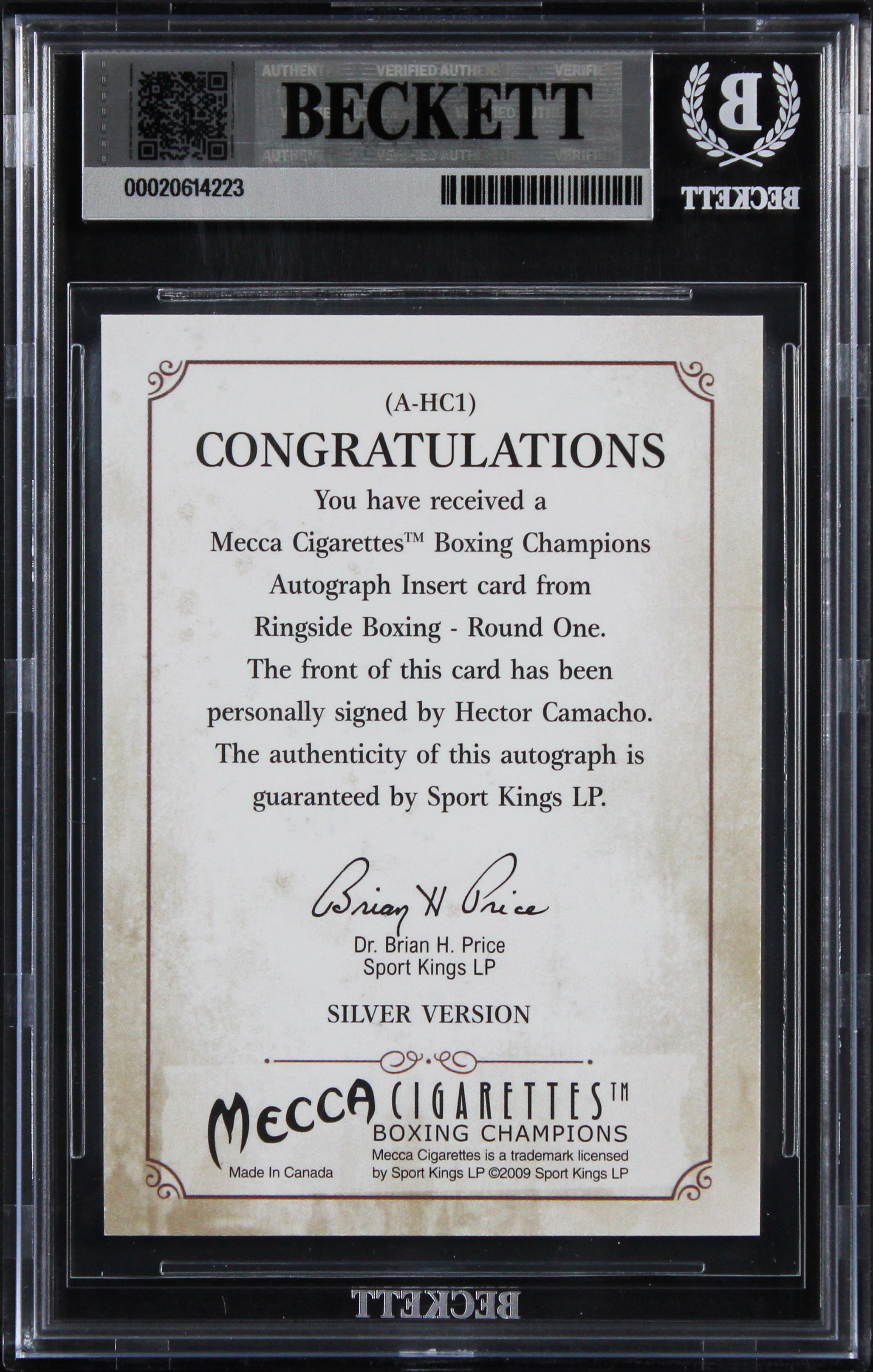 Hector Camacho Signed 2010 Ringside Boxing Round One Autos #AHC1 Card BAS Slab