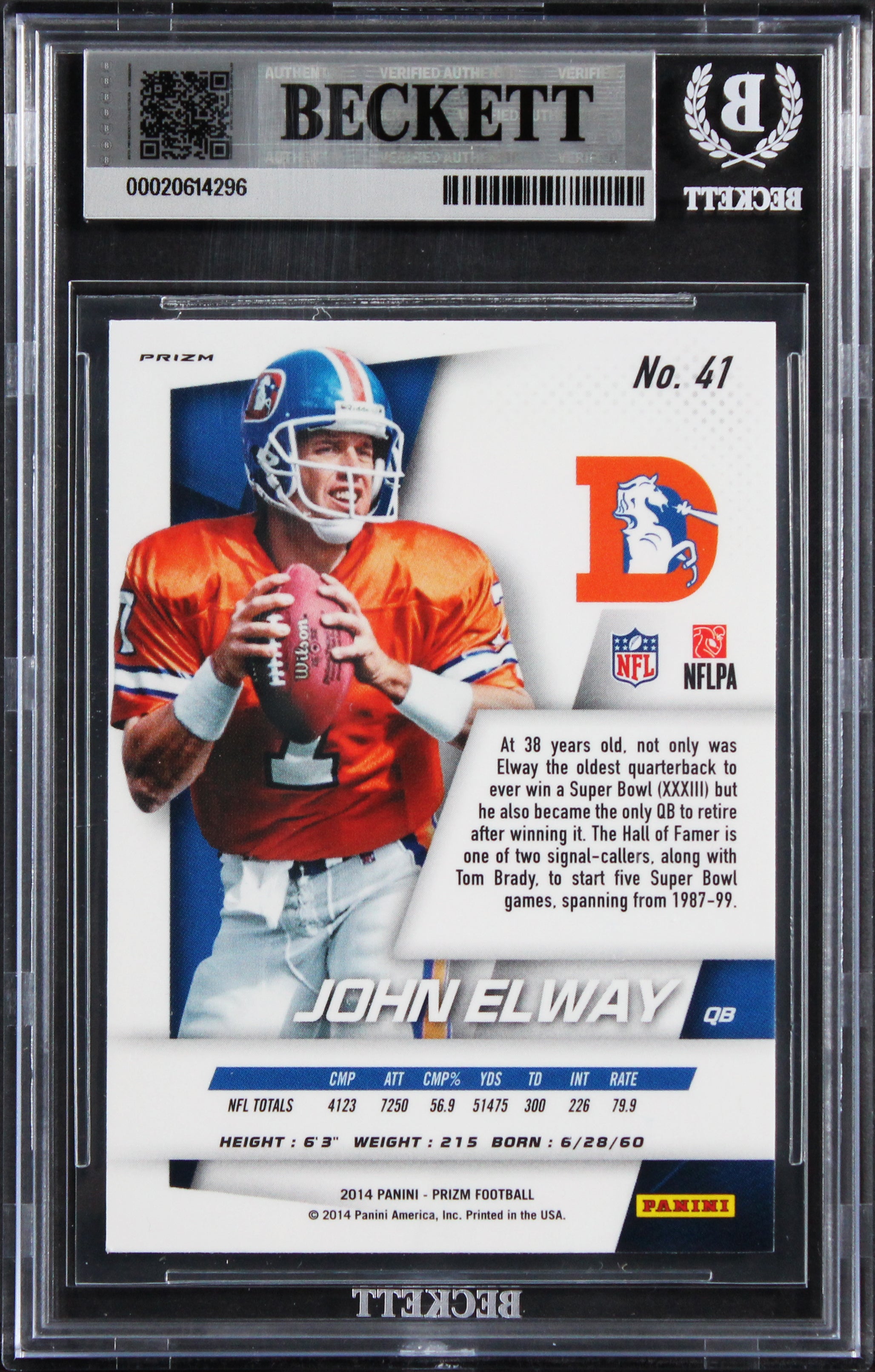Broncos John Elway Authentic Signed 2014 Panini Prizm #41 Card BAS Slabbed