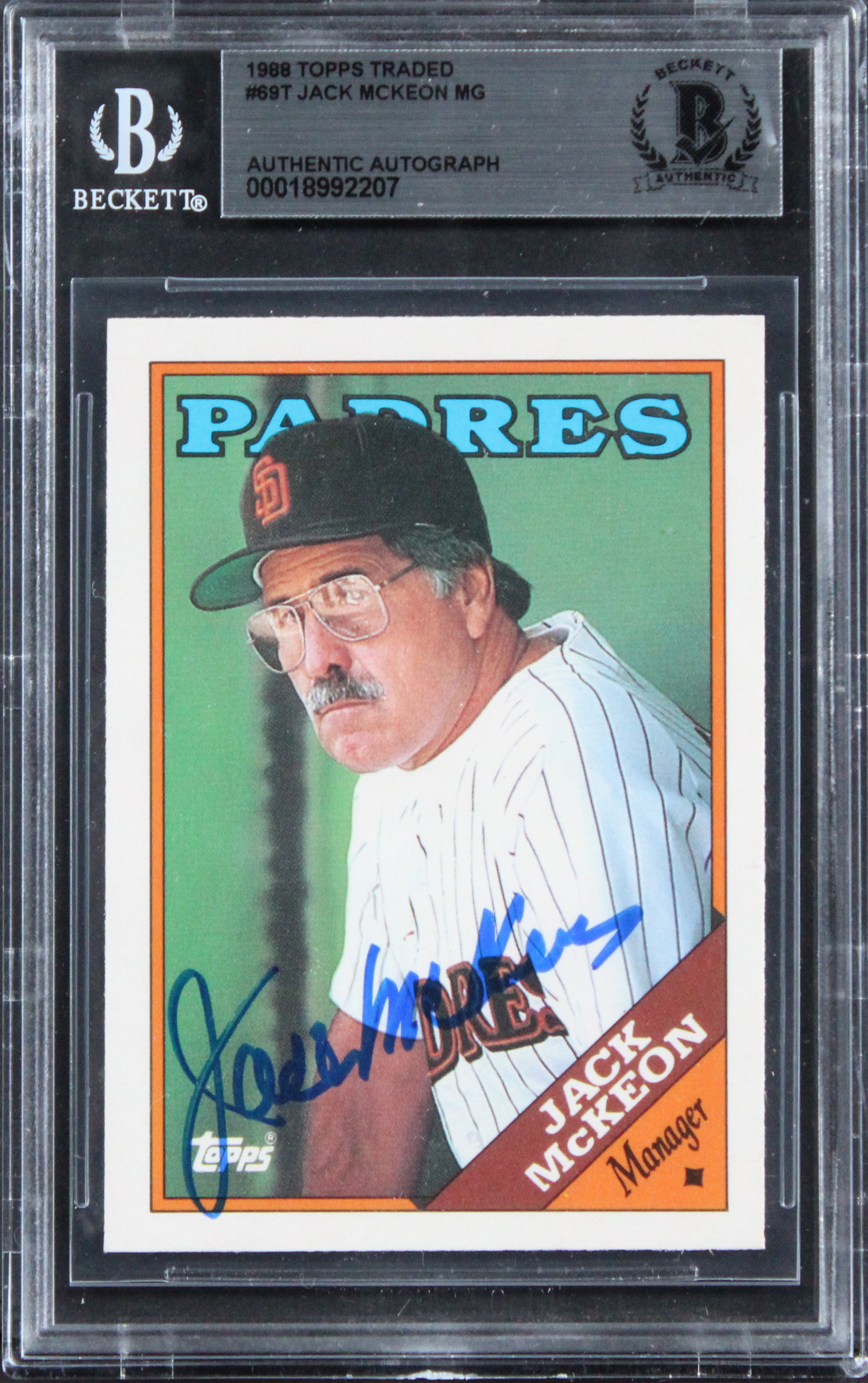 Padres Jack McKeon Authentic Signed 1988 Topps Traded #69T Card BAS Slabbed