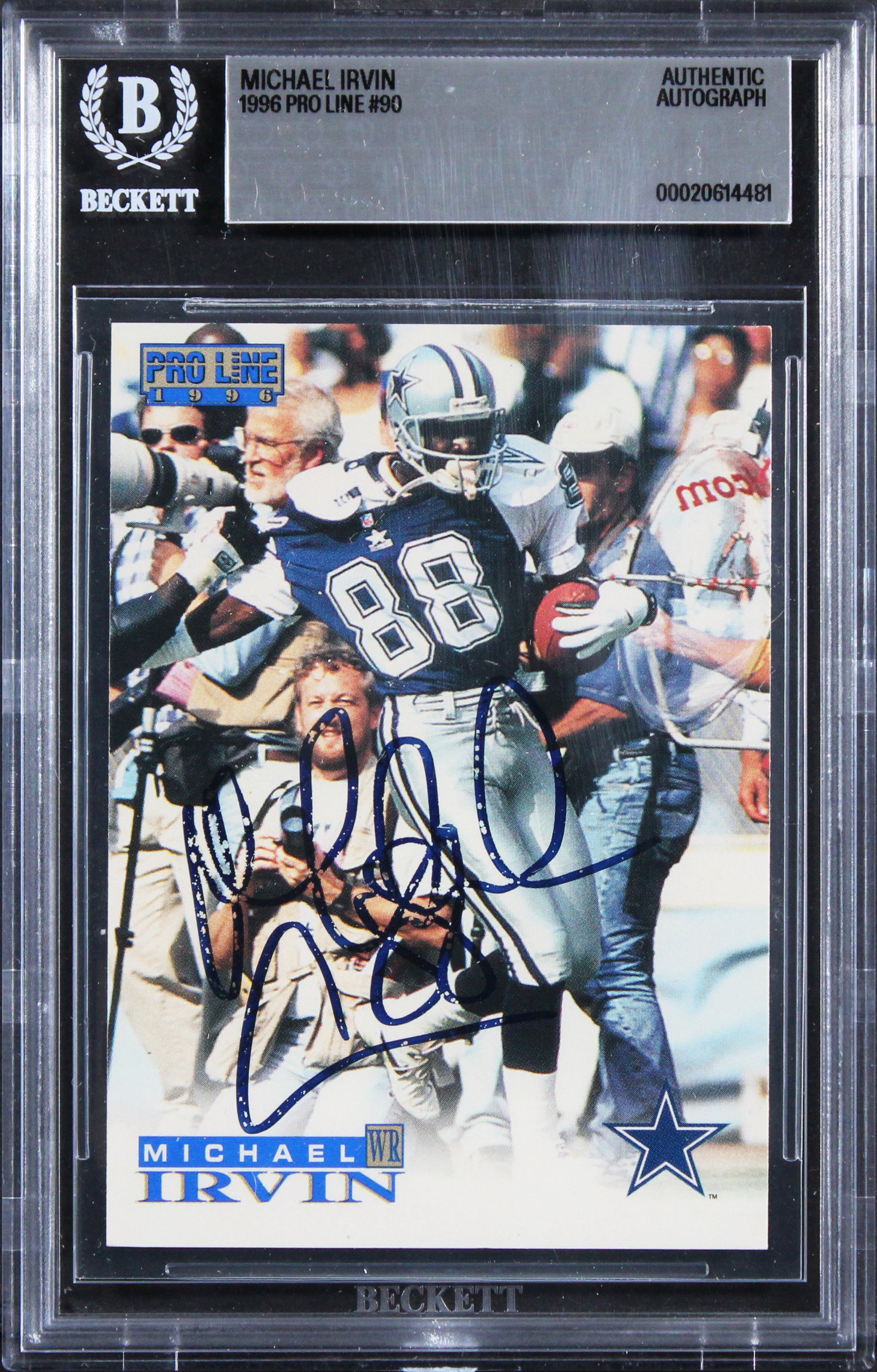 Cowboys Michael Irvin Authentic 1996 Pro Line #90 Card Autographed BAS Slabbed