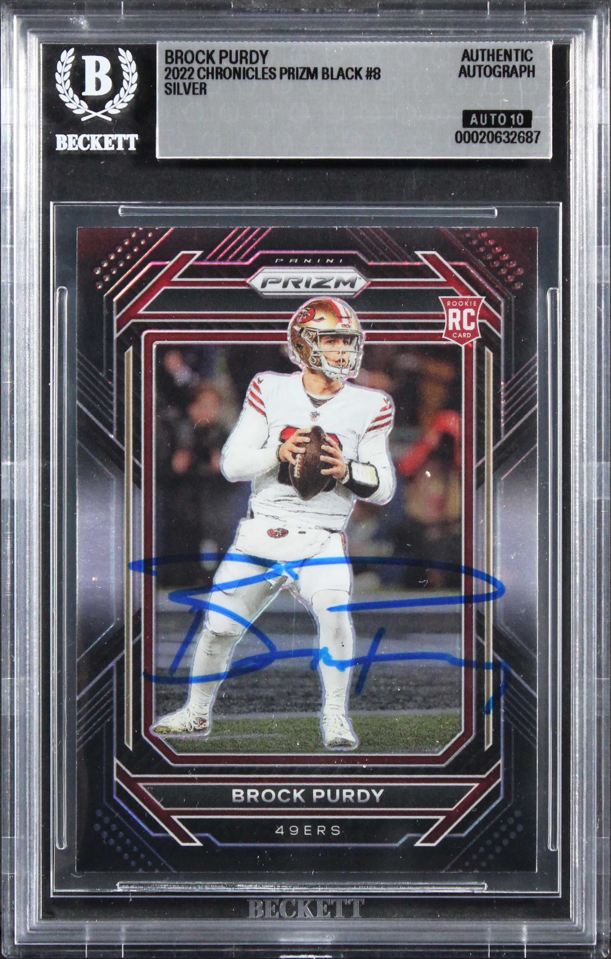 49ers Brock Purdy Signed 2022 Chronicles Prizm Black #8 RC Card Auto 10 BAS Slab