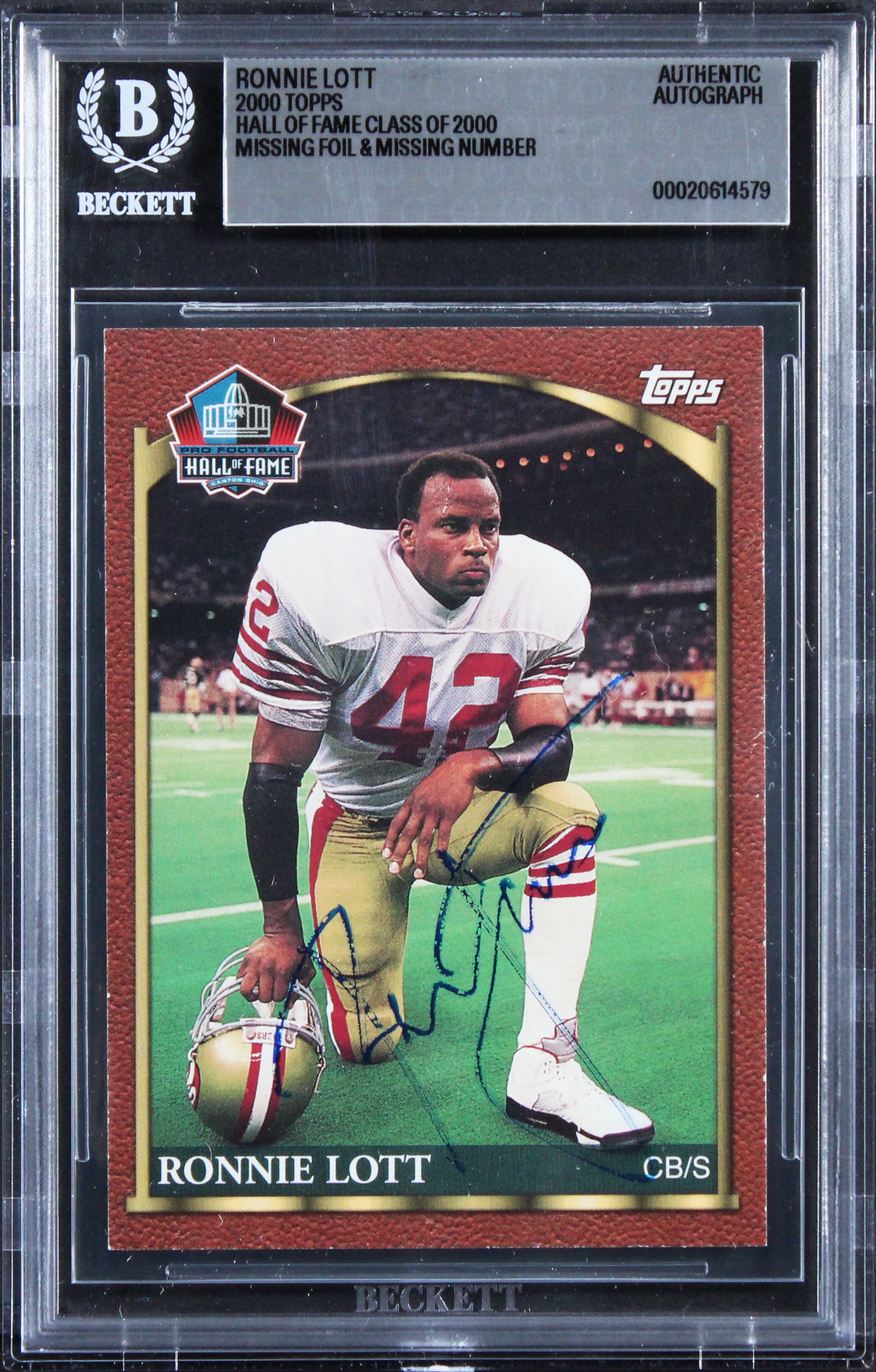 49ers Ronnie Lott Signed 2000 Topps Hall Of Fame Class Of 2000 Card BAS Slabbed
