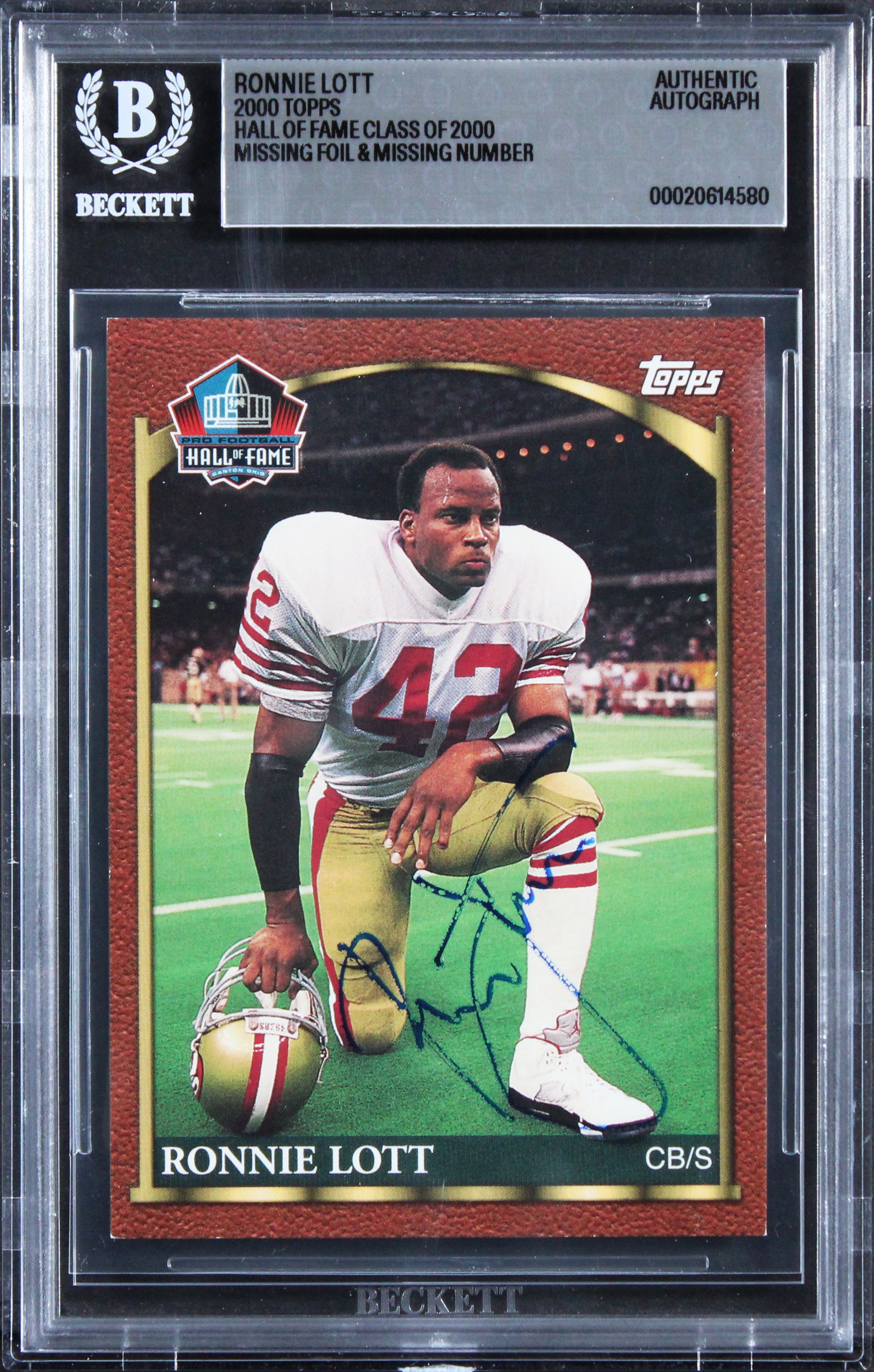 49ers Ronnie Lott Signed 2000 Topps Hall Of Fame Class Of 2000 Card BAS Slab 2