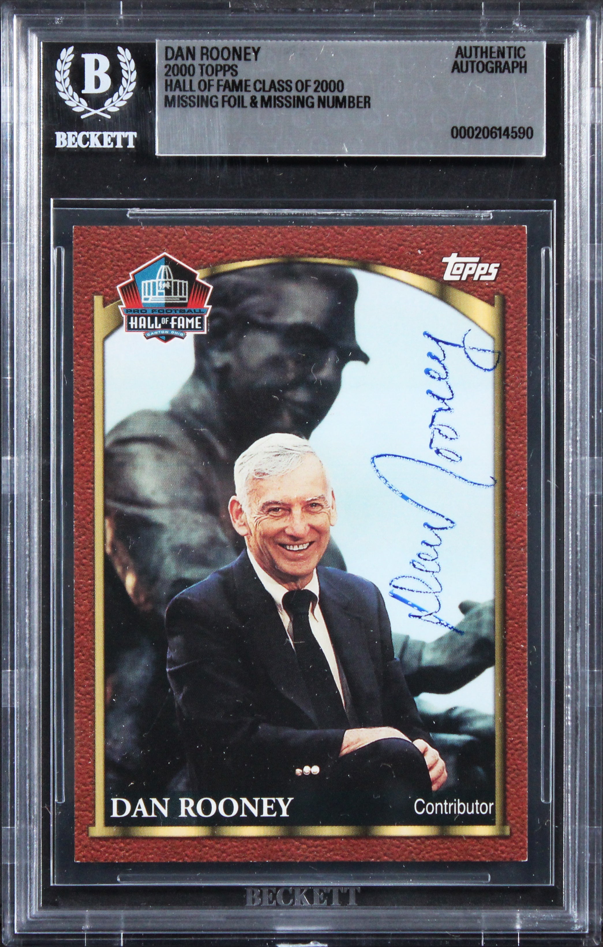 Steelers Dan Rooney Signed 2000 Topps Hall Of Fame Class Of 2000 Card BAS Slab