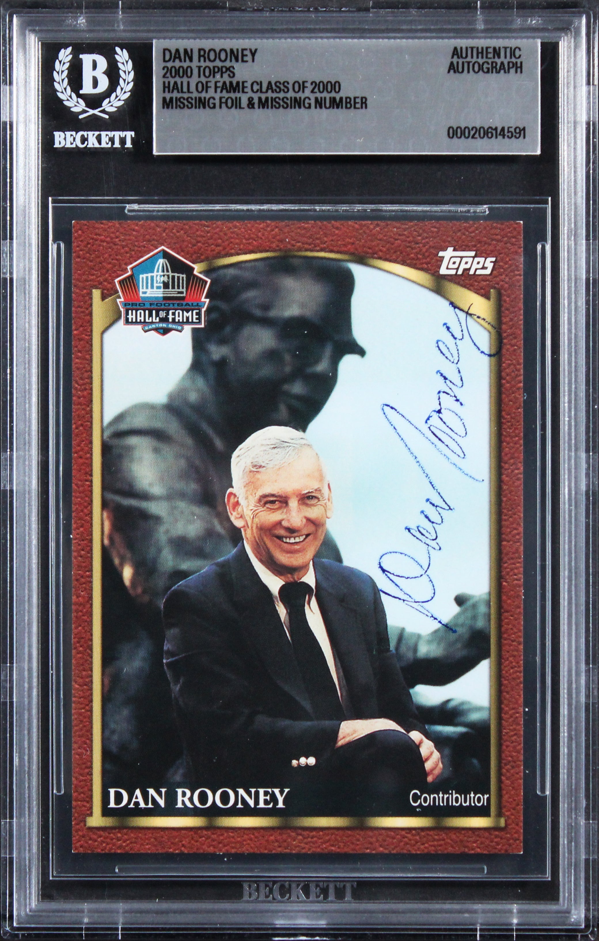 Steelers Dan Rooney Signed 2000 Topps Hall Of Fame Class Of 2000 Card BAS Slab 2