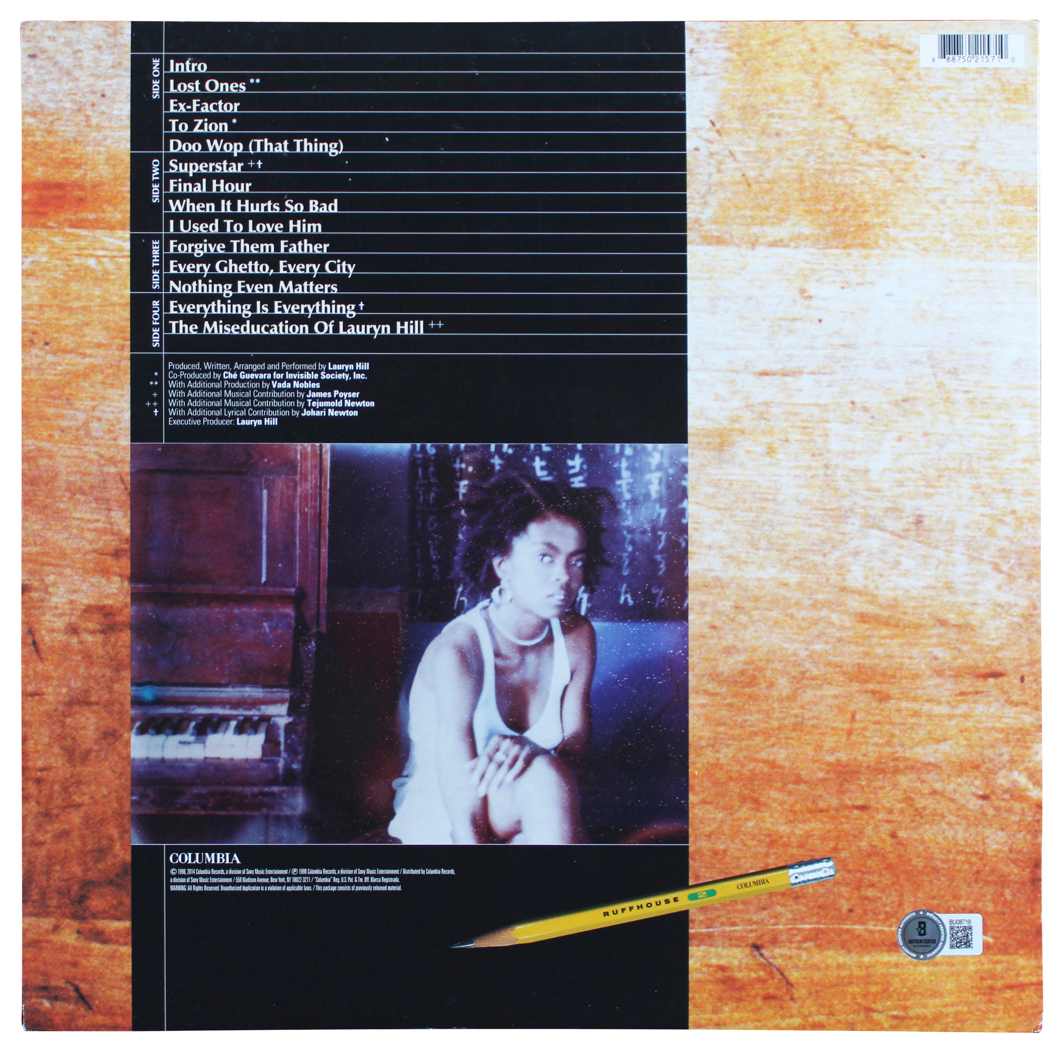 Lauryn Hill Signed The Miseducation Of Lauryn Hill Album Cover W/ Vinyl BAS