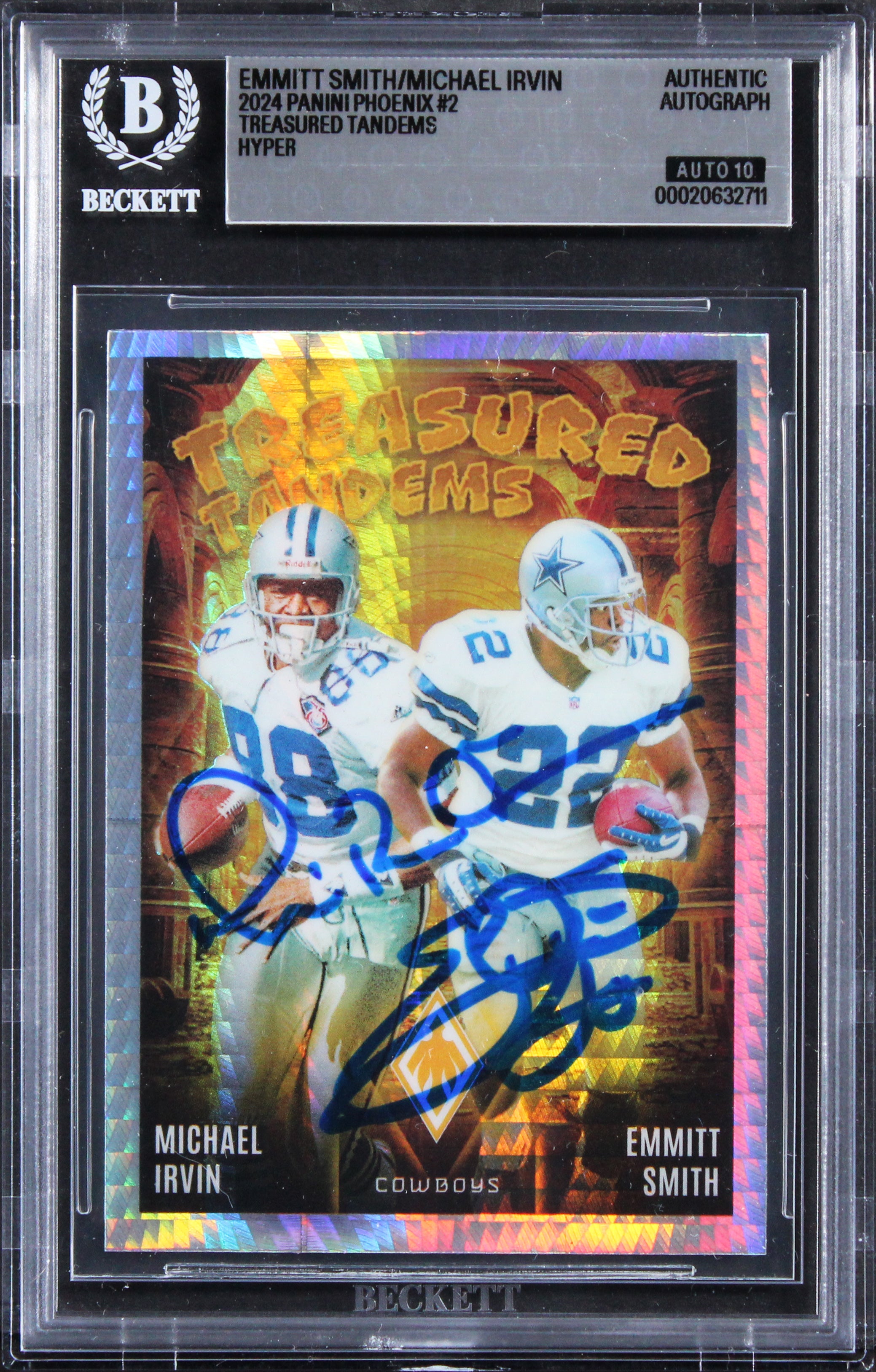 Cowboys (2) Smith & Irvin Signed 2024 Panini Phoenix #2 Card Auto 10! BAS Slab