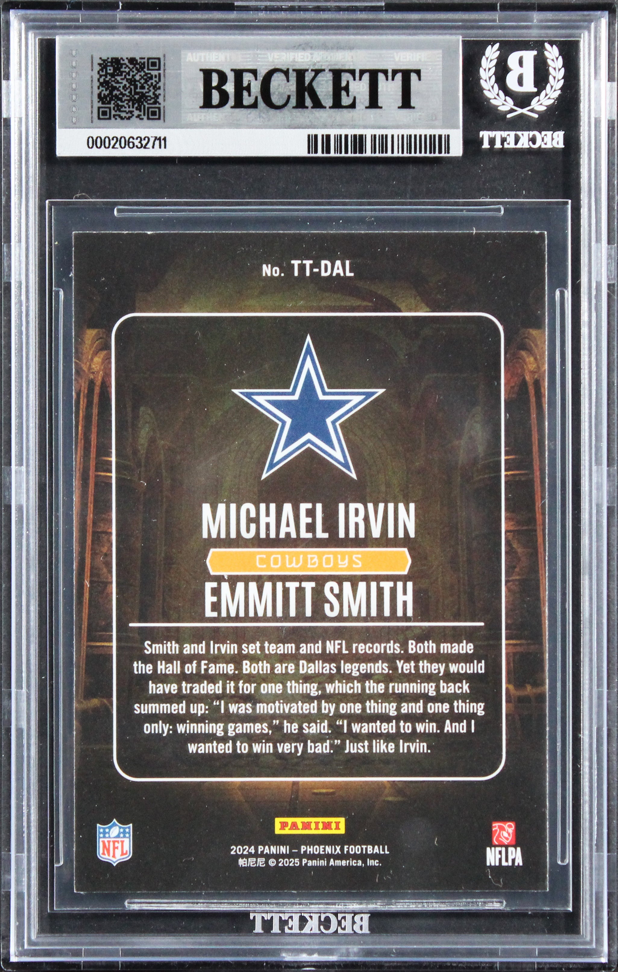 Cowboys (2) Smith & Irvin Signed 2024 Panini Phoenix #2 Card Auto 10! BAS Slab