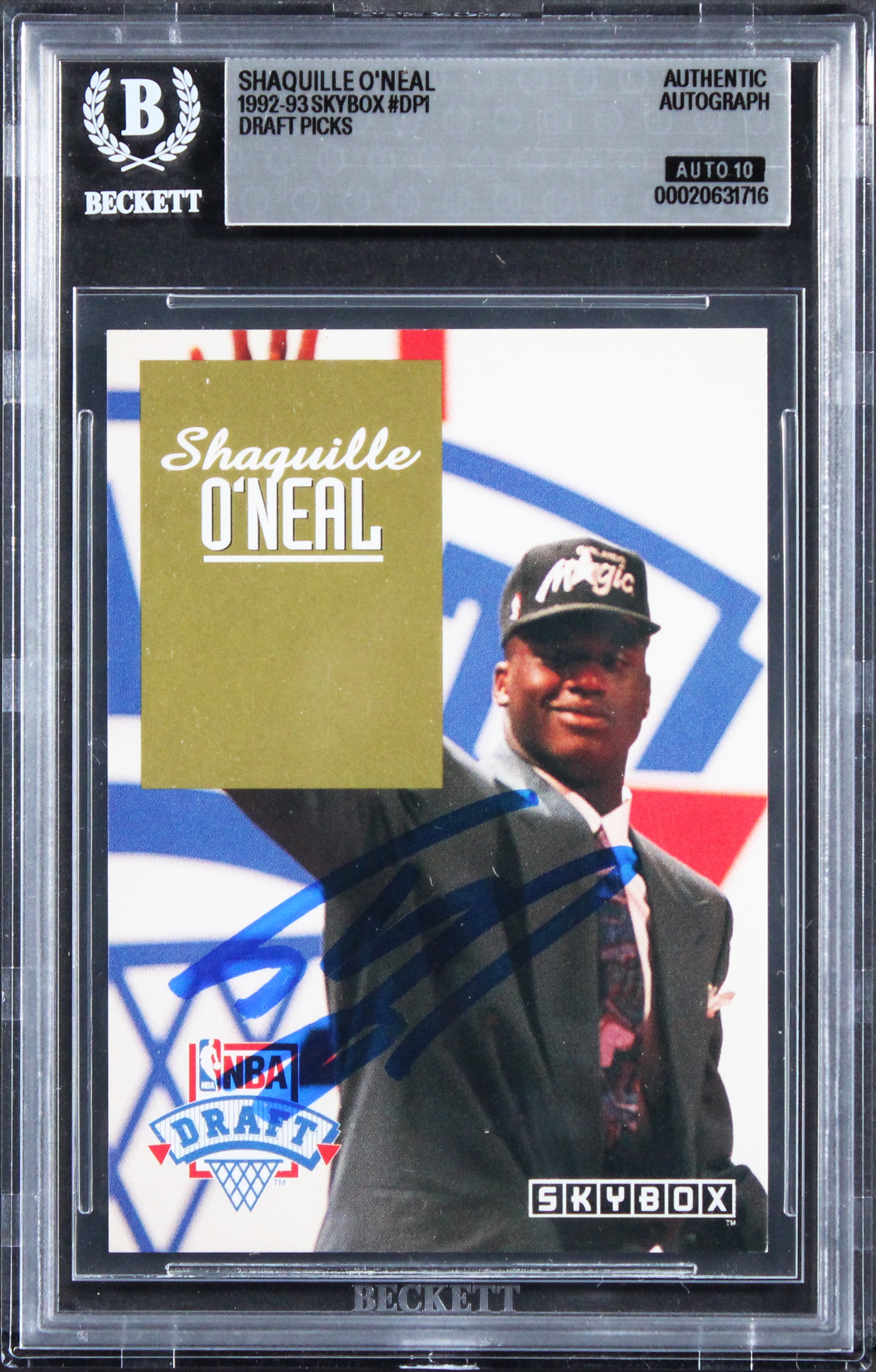 Magic Shaquille O'Neal Signed 1992 Skybox #DP1 Rookie Card Auto 10! BAS Slabbed