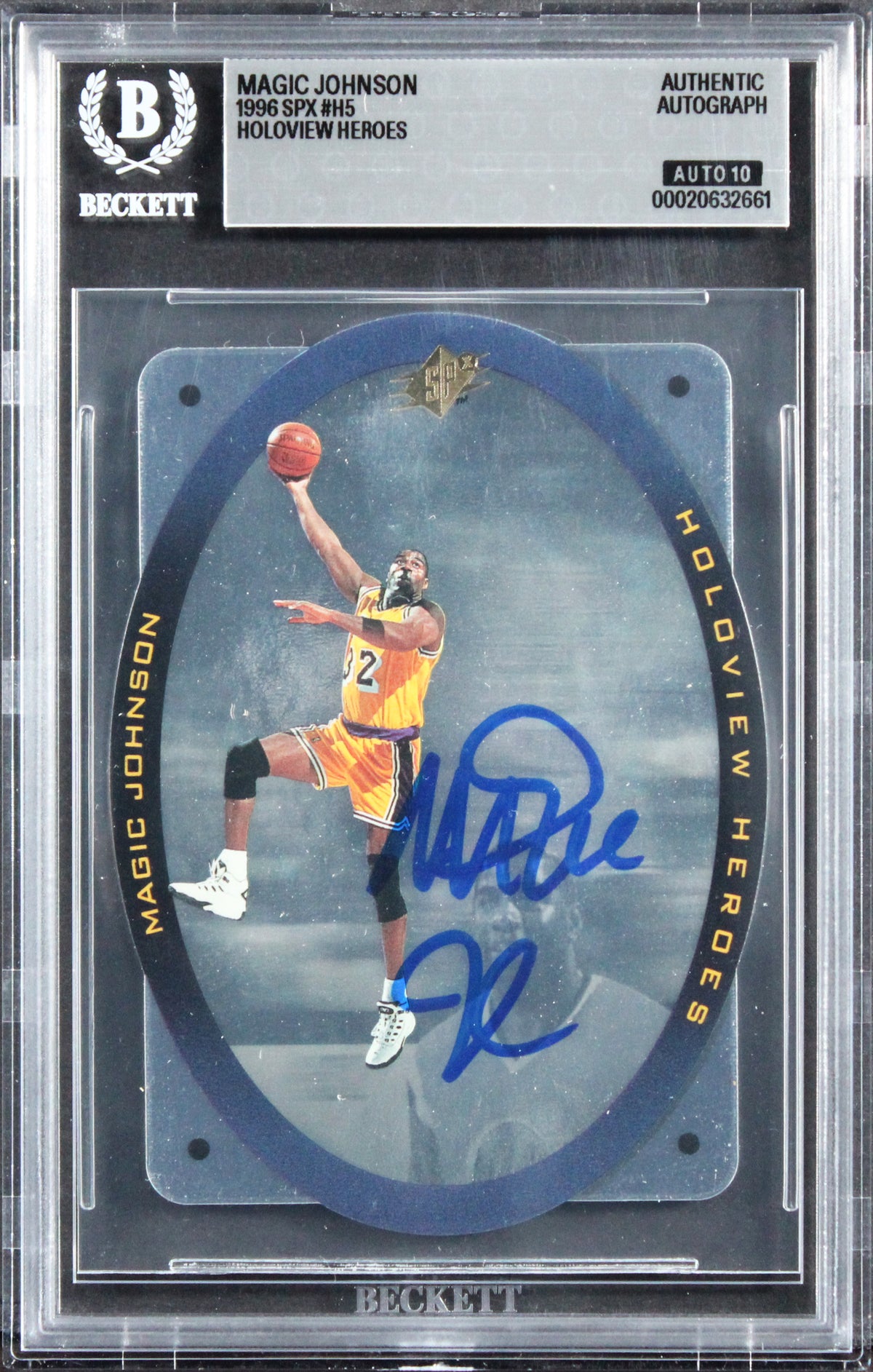Lakers Magic Johnson Signed 1996 SPX #H5 Card Auto Grade Gem Mint 10 BAS Slabbed