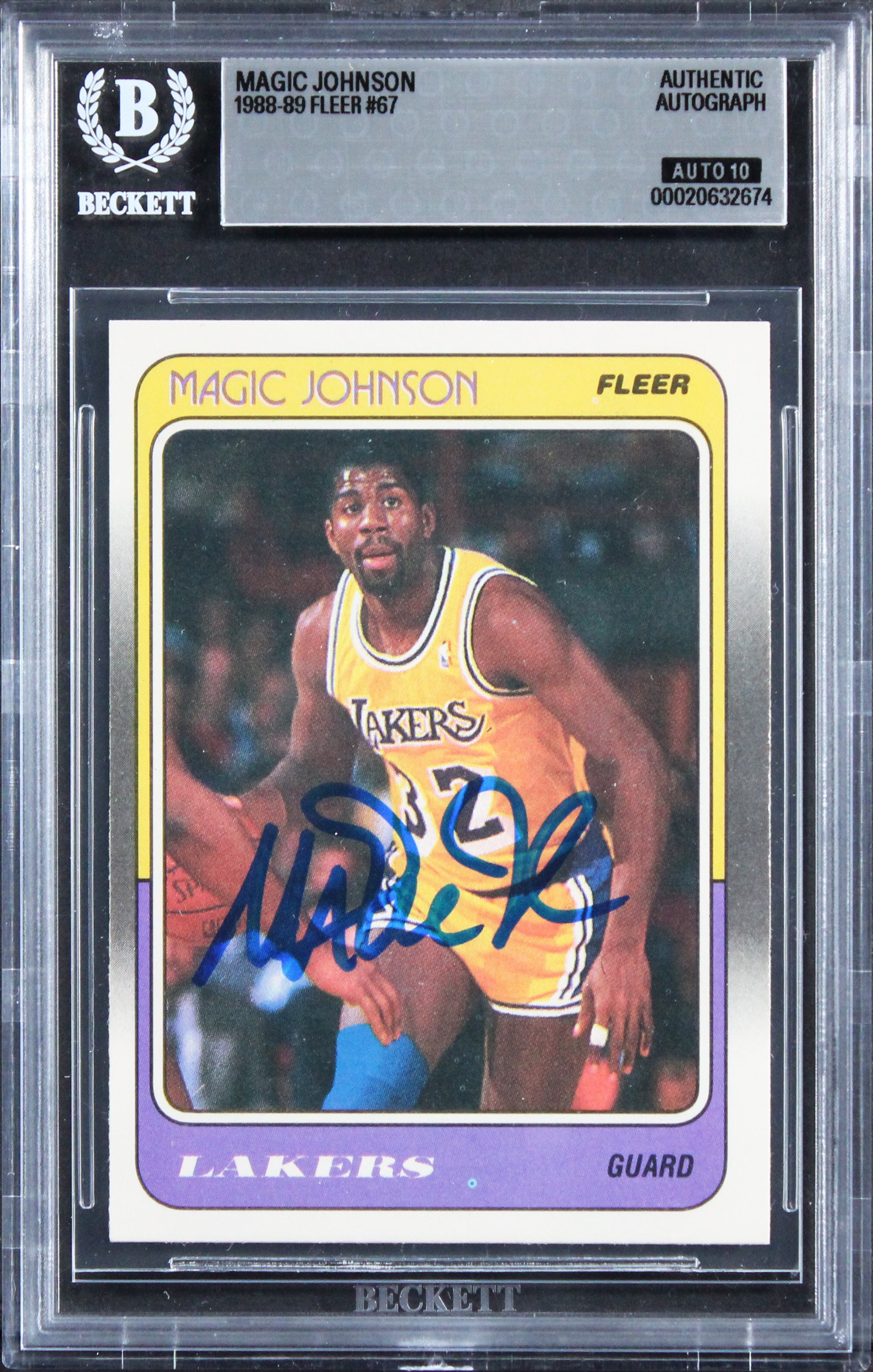 Lakers Magic Johnson Signed 1988 Fleer #67 Card Auto Grade GM 10! BAS Slabbed