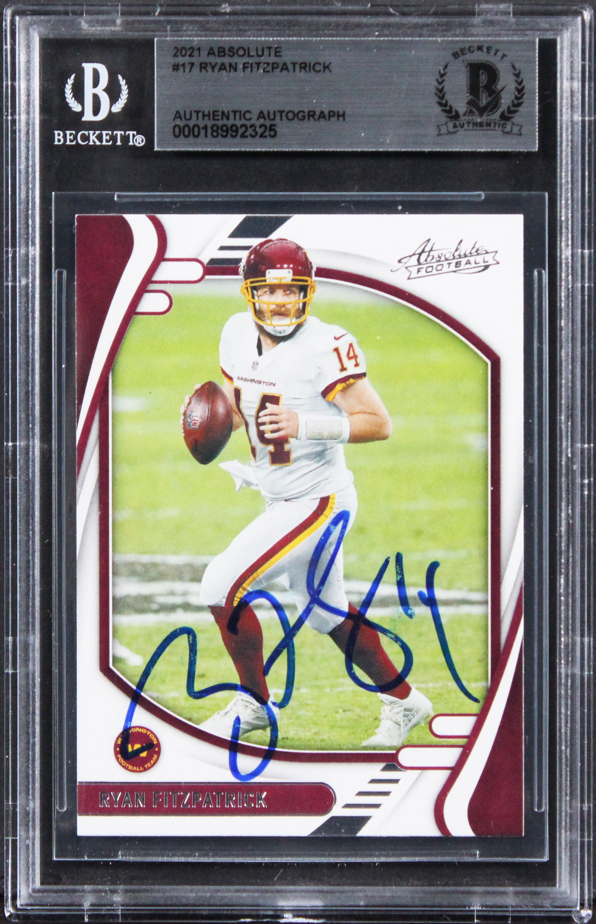 Commanders Ryan Fitzpatrick Authentic Signed 2021 Absolute #17 Card BAS Slabbed