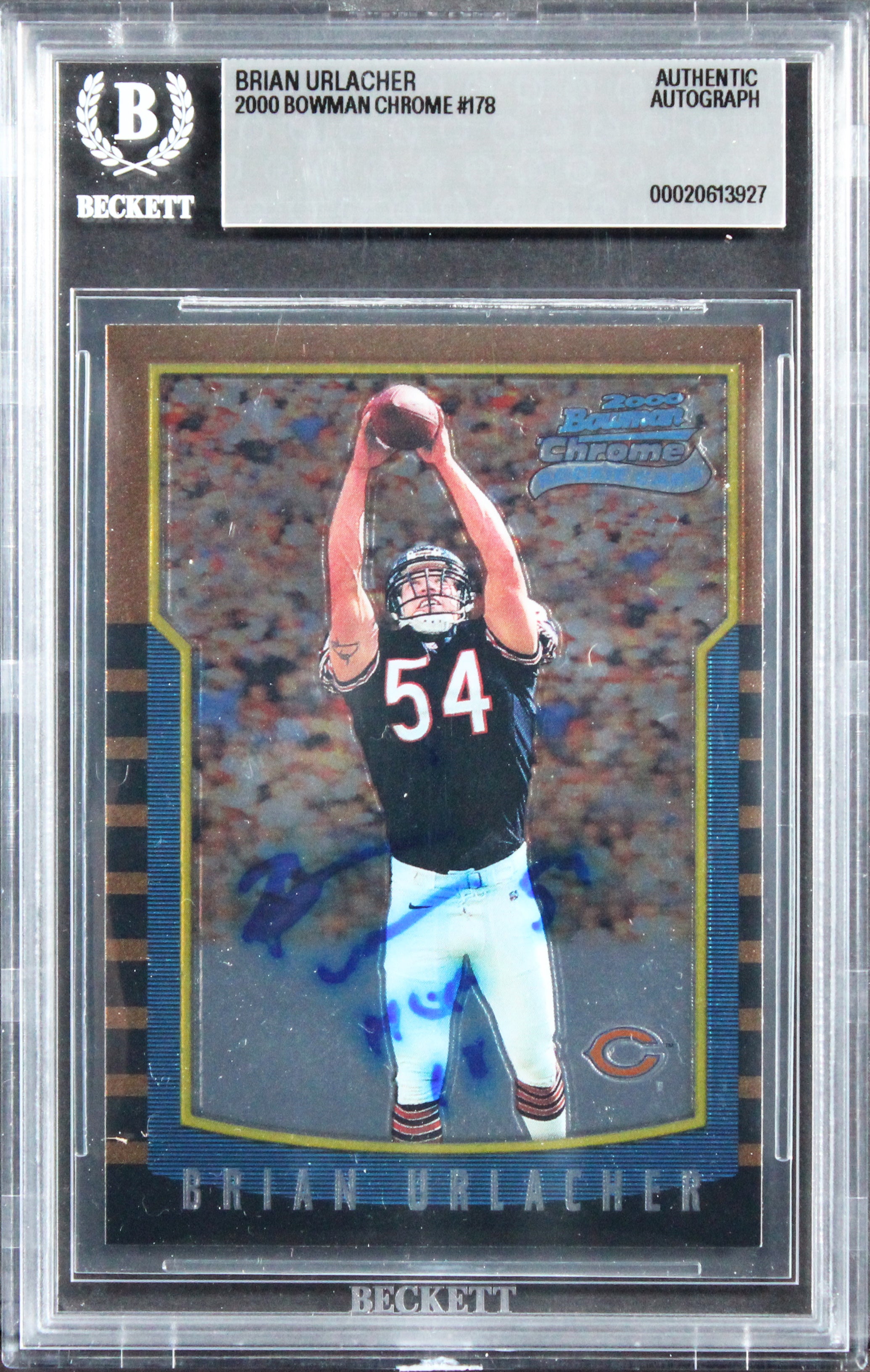 Bears Brian Urlacher "HOF 18" Signed 2000 Bowman Chrome #178 RC Card BAS Slabbed