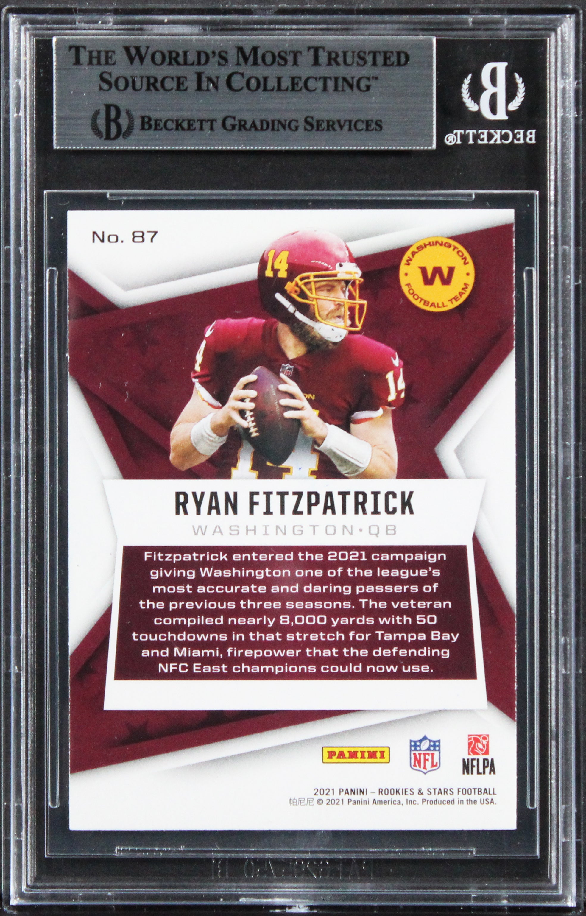Commanders Ryan Fitzpatrick Signed 2021 Rookies & Stars #87 Card BAS Slabbed