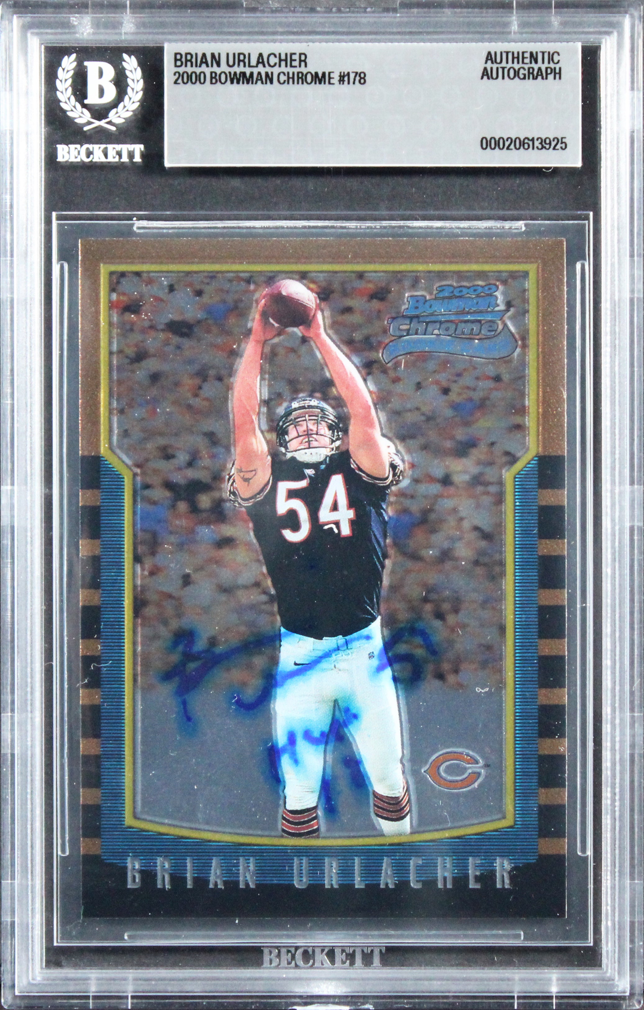 Bears Brian Urlacher "HOF 18" Signed 2000 Bowman Chrome #178 RC Card BAS Slab 3