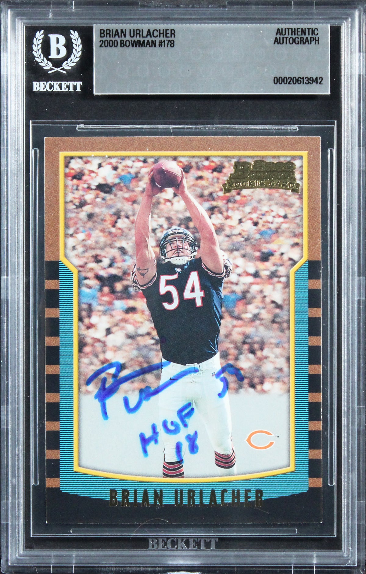 Bears Brian Urlacher "HOF 18" Signed 2000 Bowman #178 Rookie Card BAS Slabbed