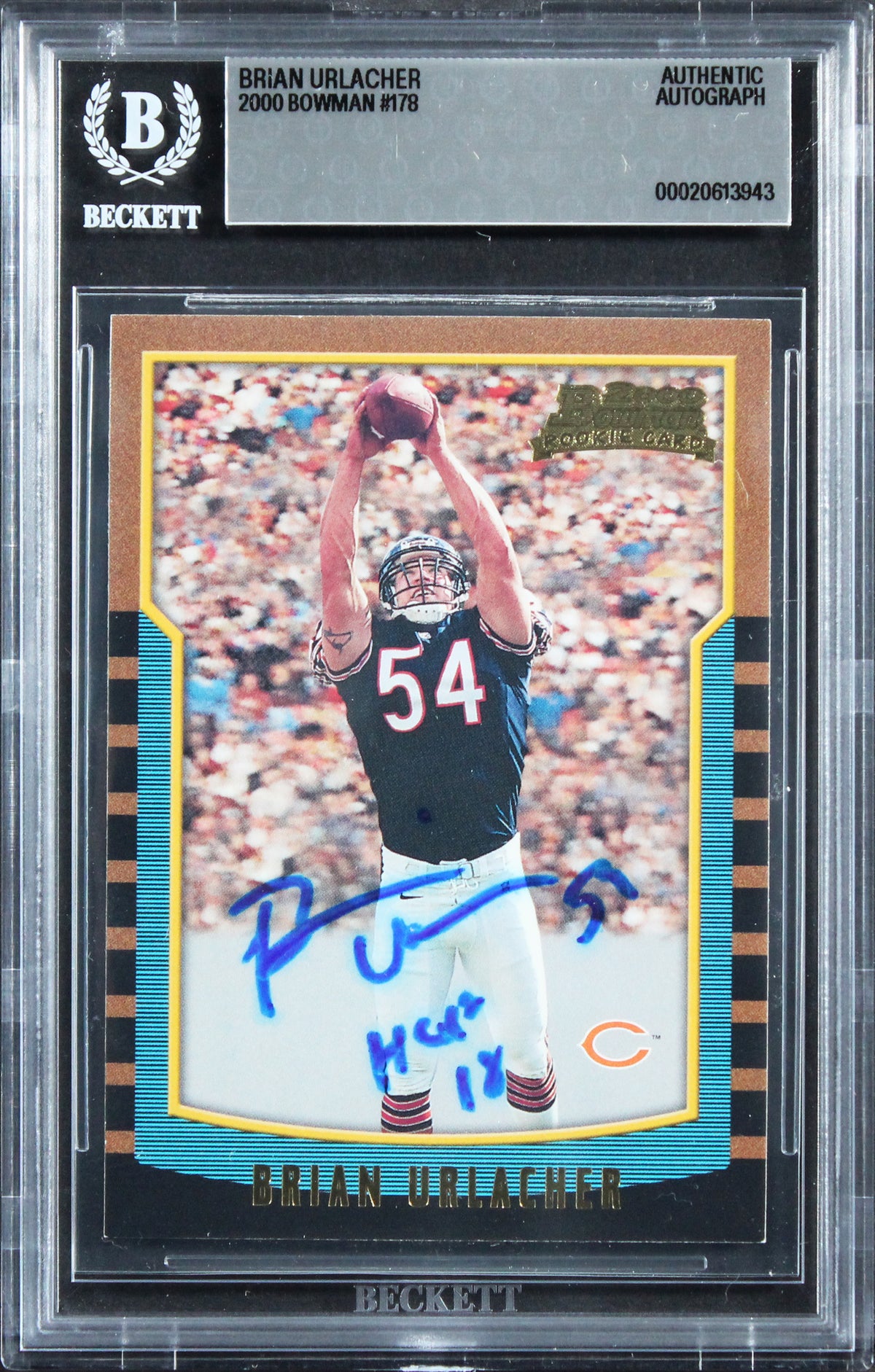 Bears Brian Urlacher "HOF 18" Signed 2000 Bowman #178 Rookie Card BAS Slabbed 2