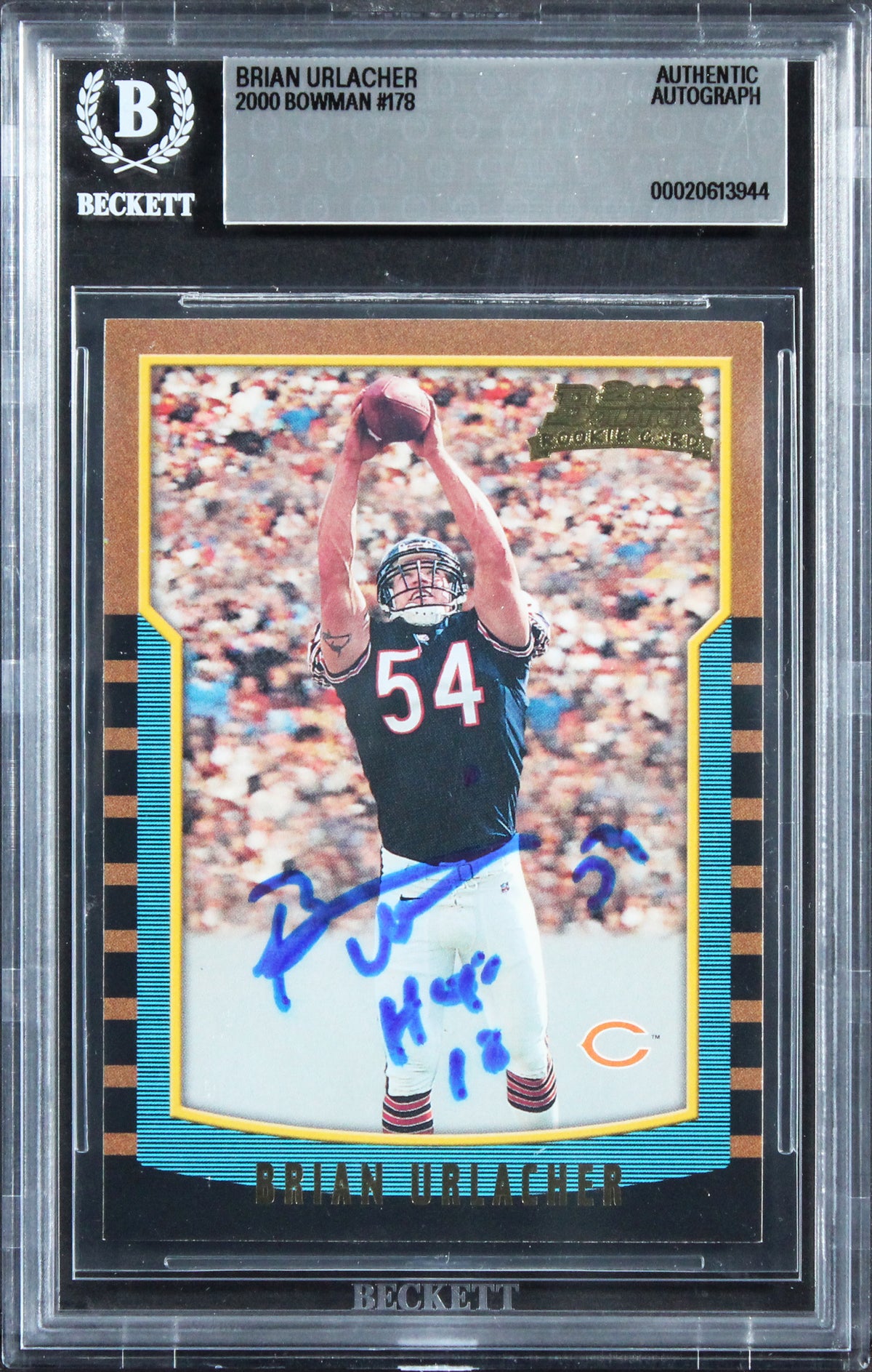 Bears Brian Urlacher "HOF 18" Signed 2000 Bowman #178 Rookie Card BAS Slabbed 3