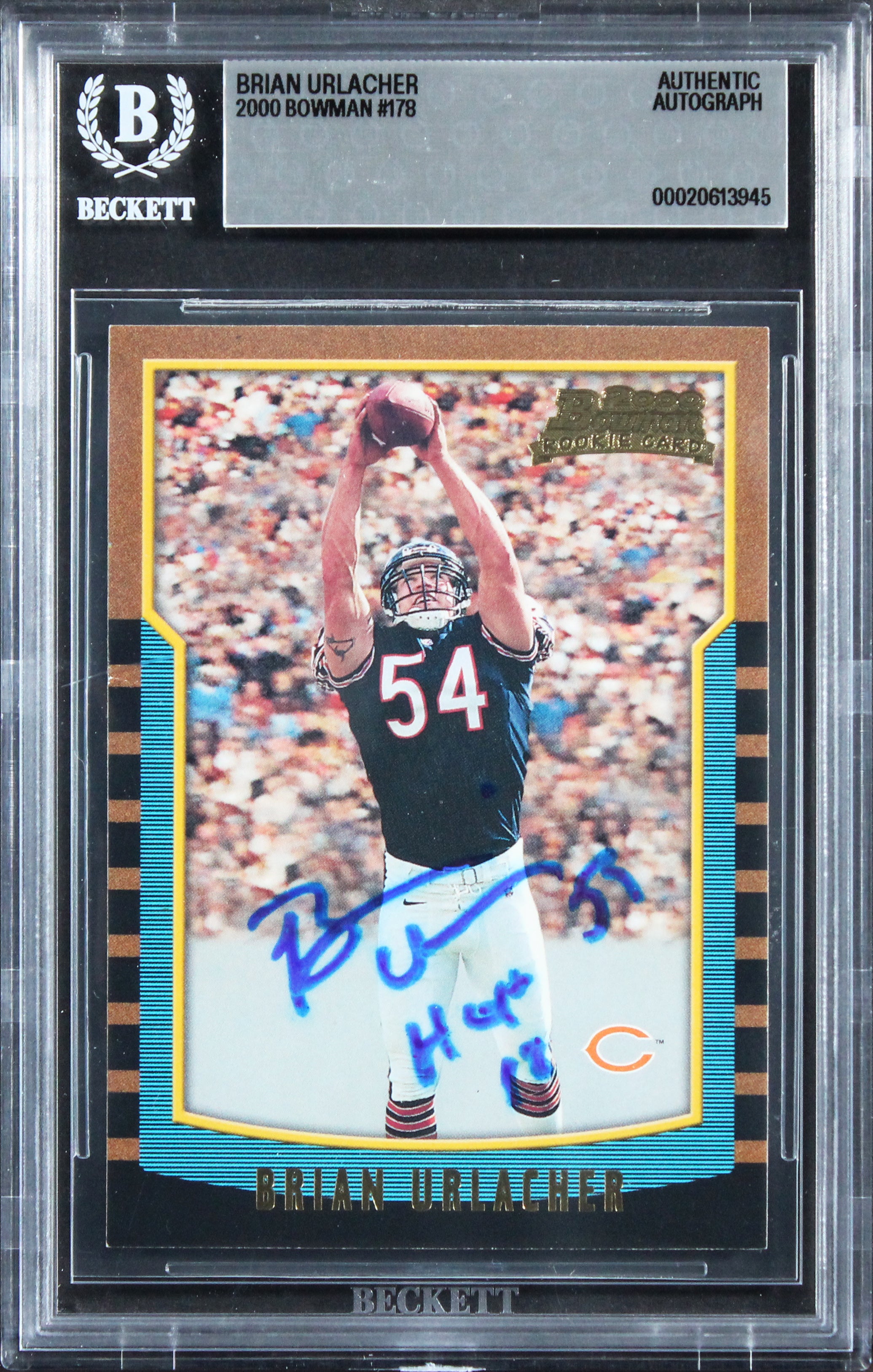 Bears Brian Urlacher "HOF 18" Signed 2000 Bowman #178 Rookie Card BAS Slabbed 4