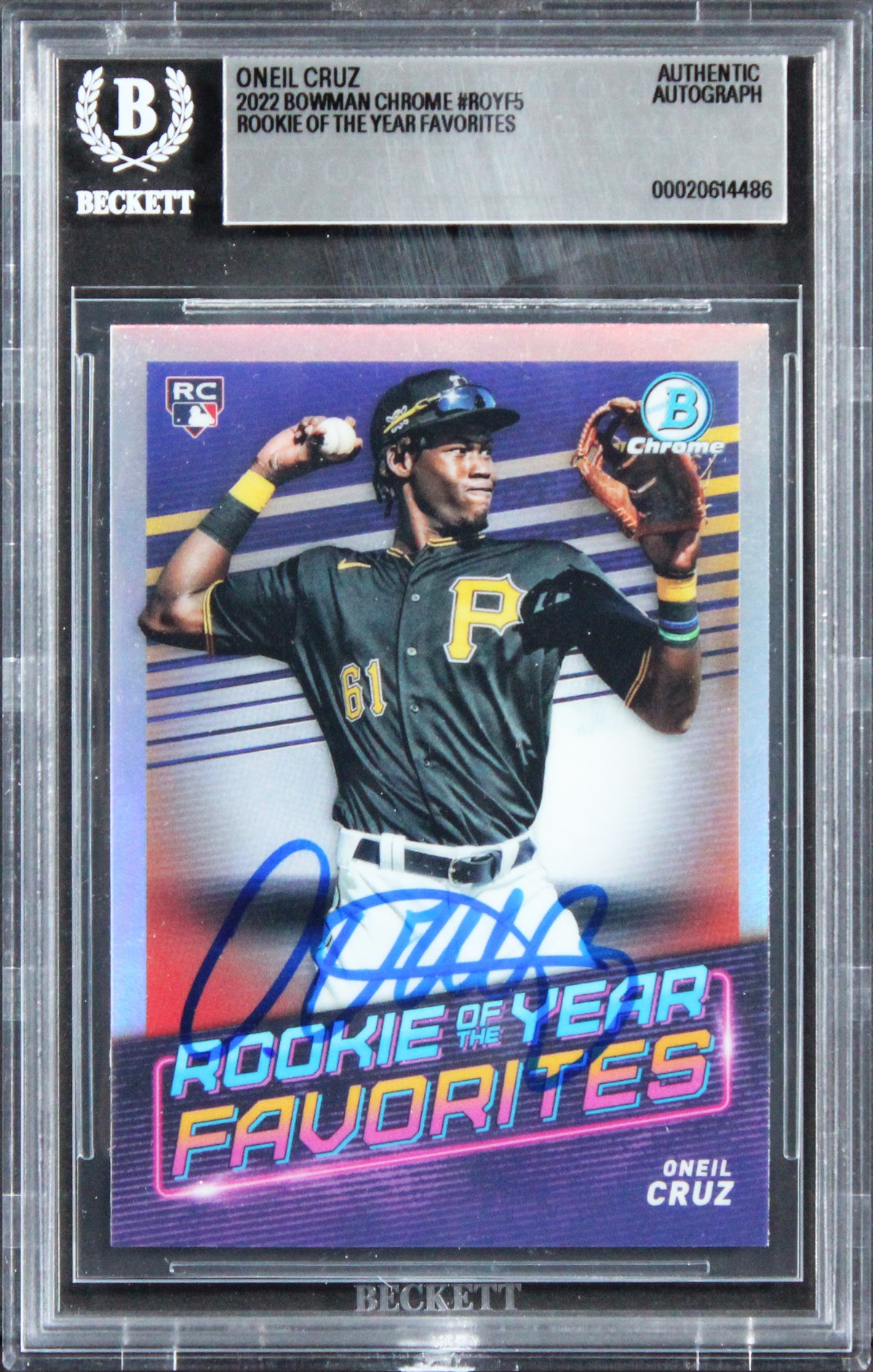 Pirates Oneil Cruz Signed 2022 Bowman Chrome ROTY #ROYF5 Rookie Card BAS Slabbed