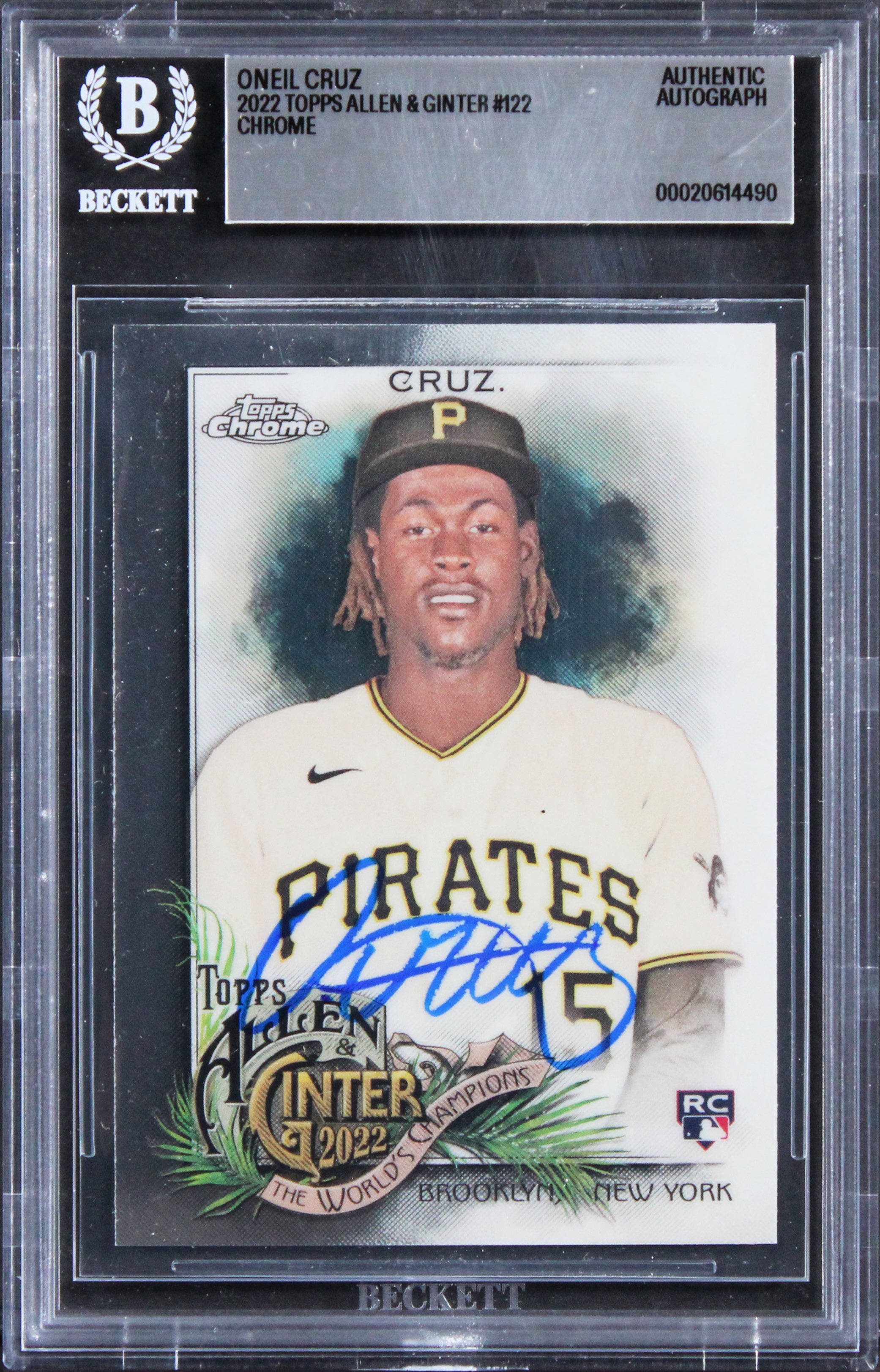 Pirates Oneil Cruz Signed 2022 Topps A&G Chrome #122 Rookie Card BAS Slabbed
