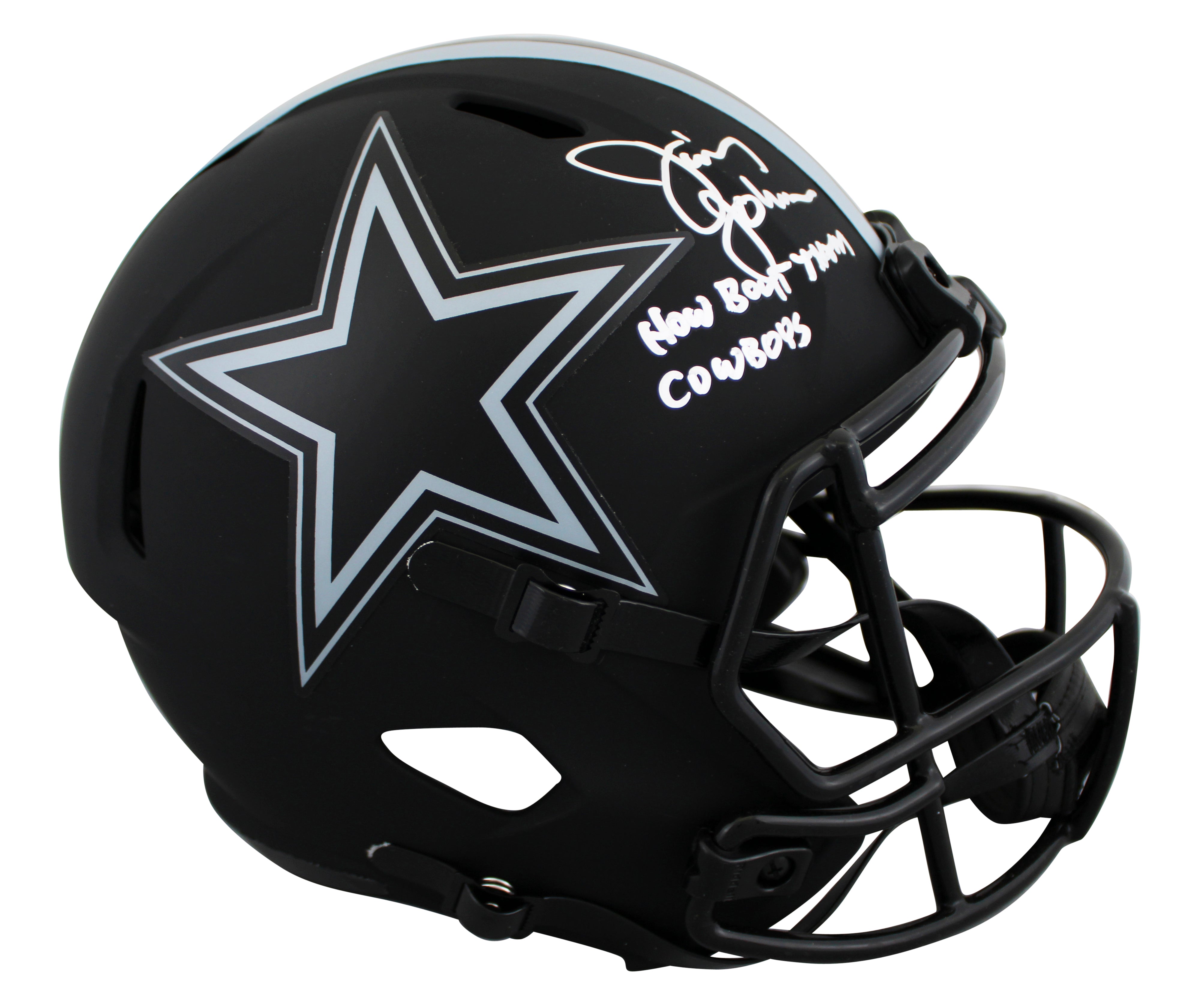 Cowboys Jimmy Johnson "HBTC" Signed Eclipse Full Size Speed Rep Helmet BAS Wit