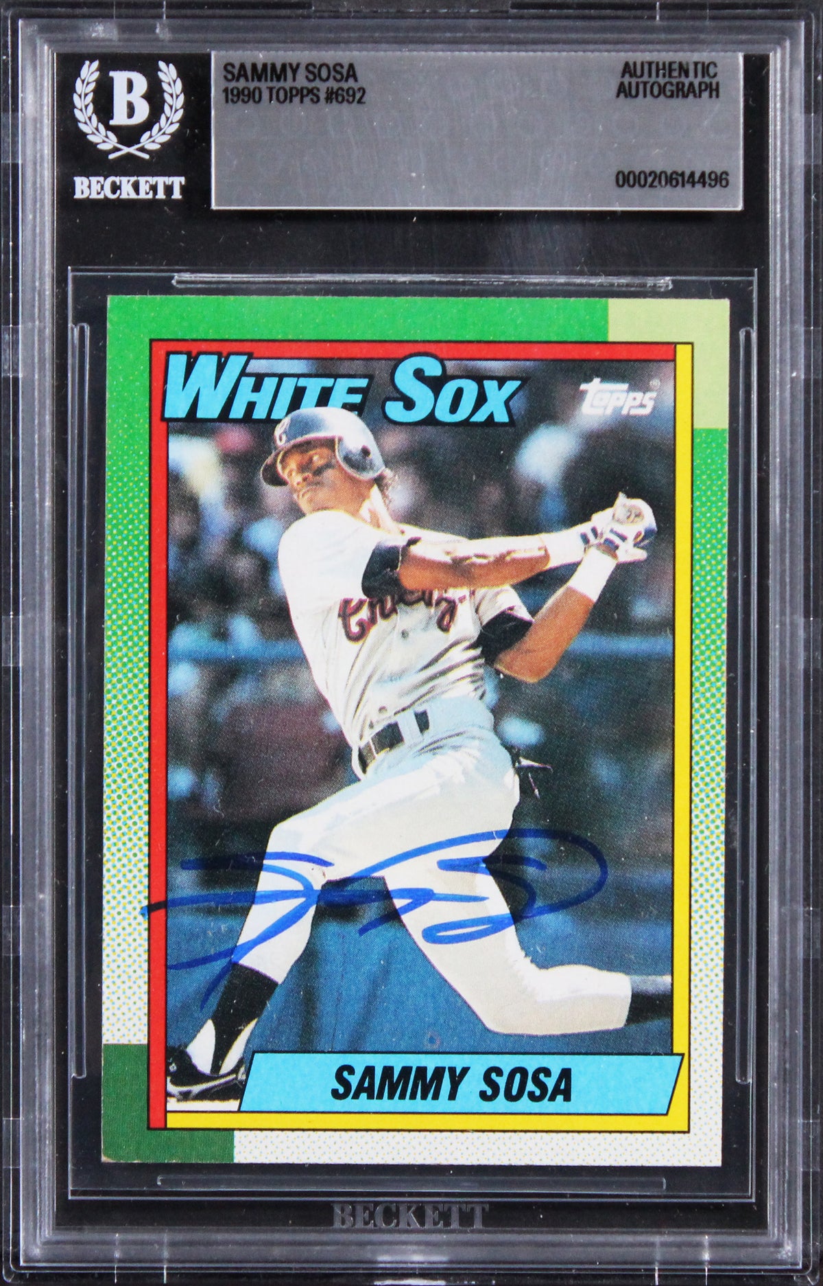 White Sox Sammy Sosa Authentic 1990 Topps #692 Card Autographed BAS Slabbed