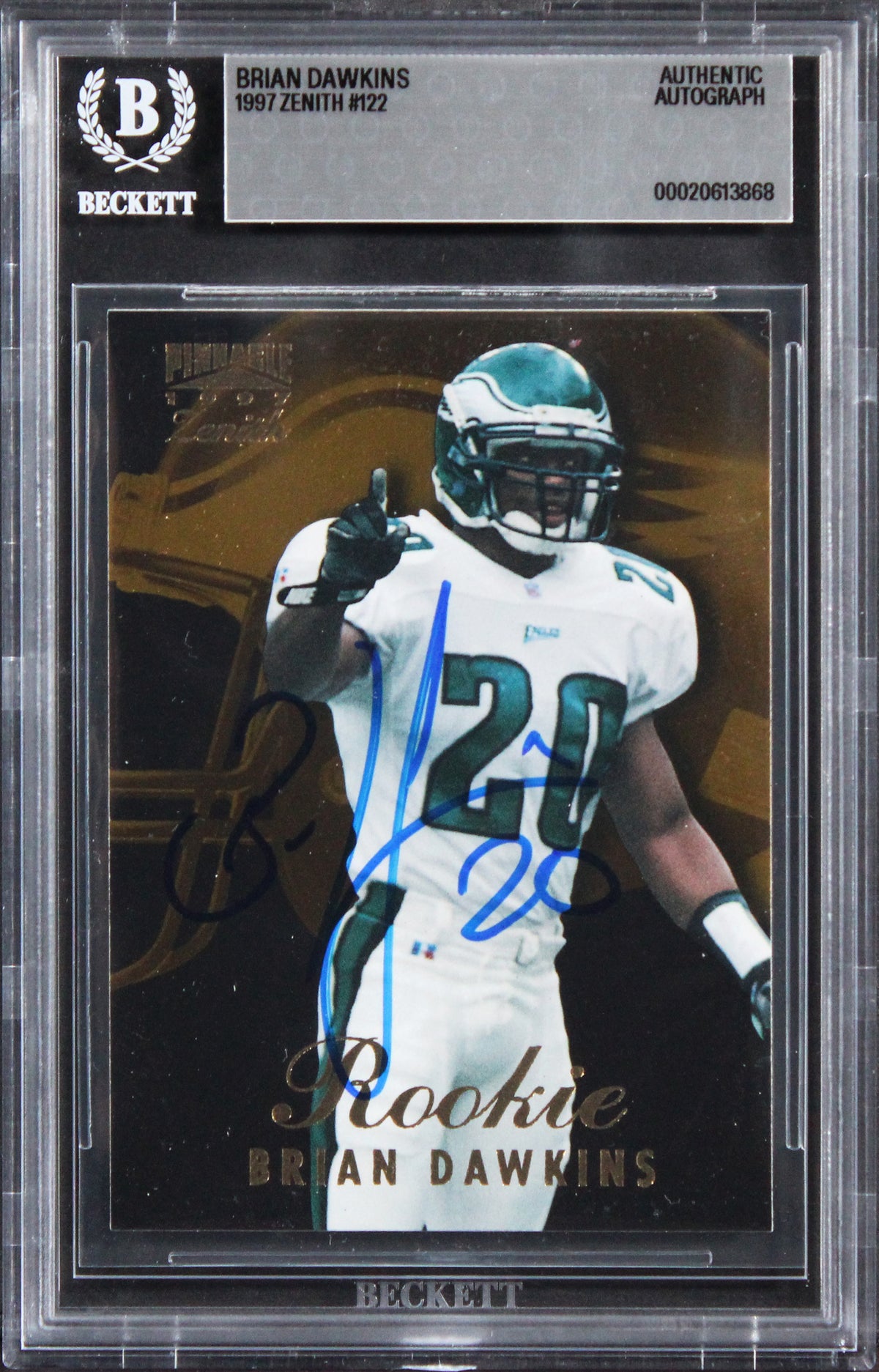 Eagles Brian Dawkins Authentic 1997 Zenith #122 Card Autographed BAS Slabbed