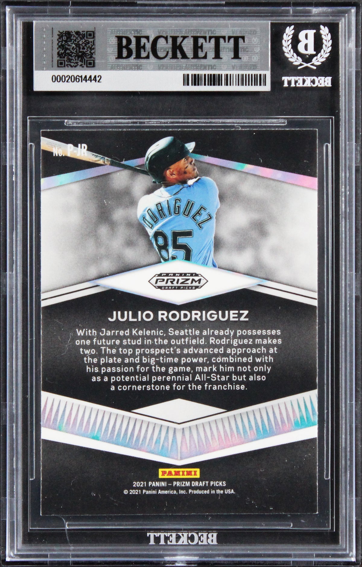 Mariners Julio Rodriguez Signed 2021 Panini Prizm Draft Picks #7 Card BAS Slab