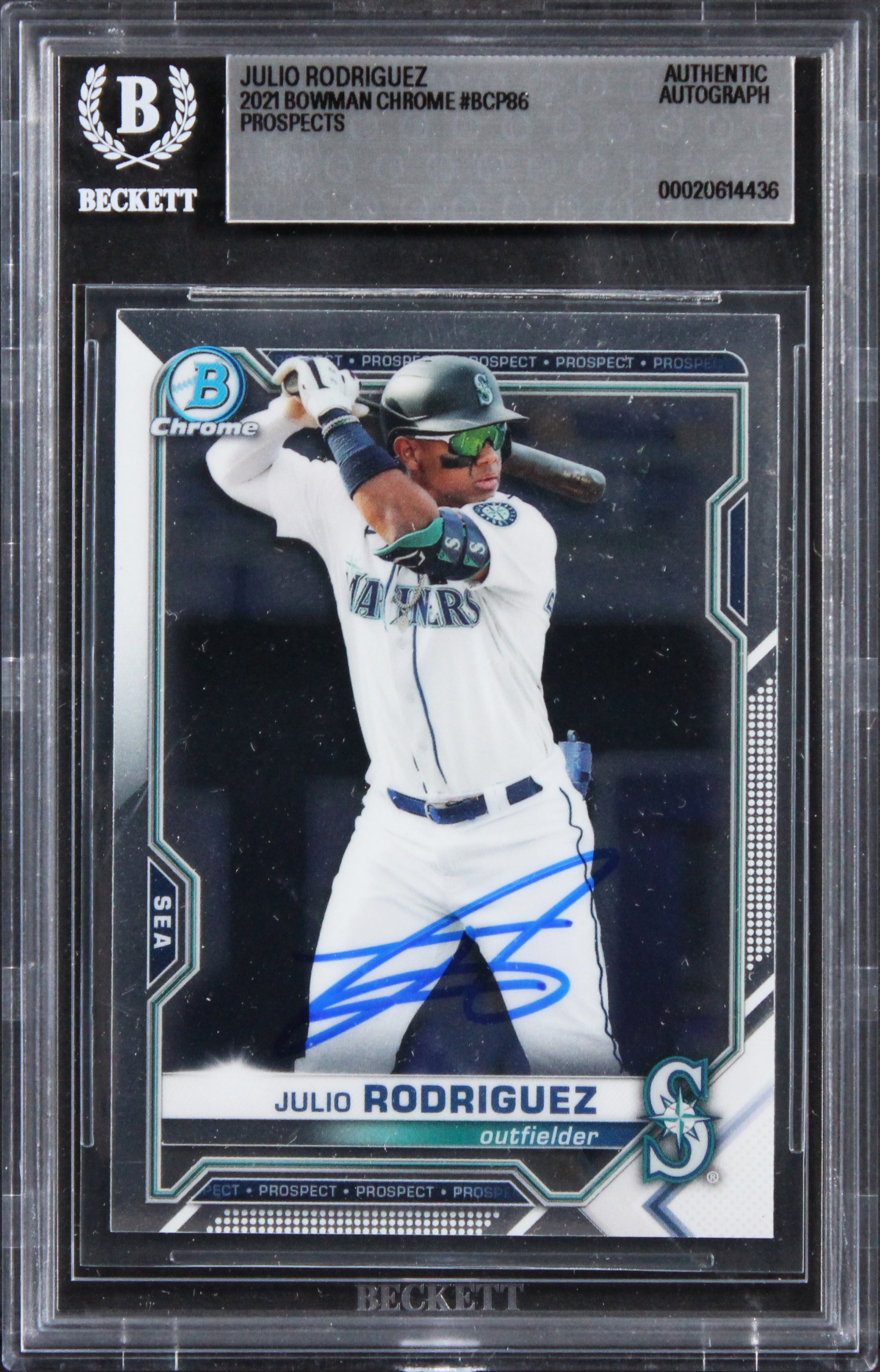 Mariners Julio Rodriguez Signed 2021 Bowman Chrome Prospects #7 Card BAS Slabbed