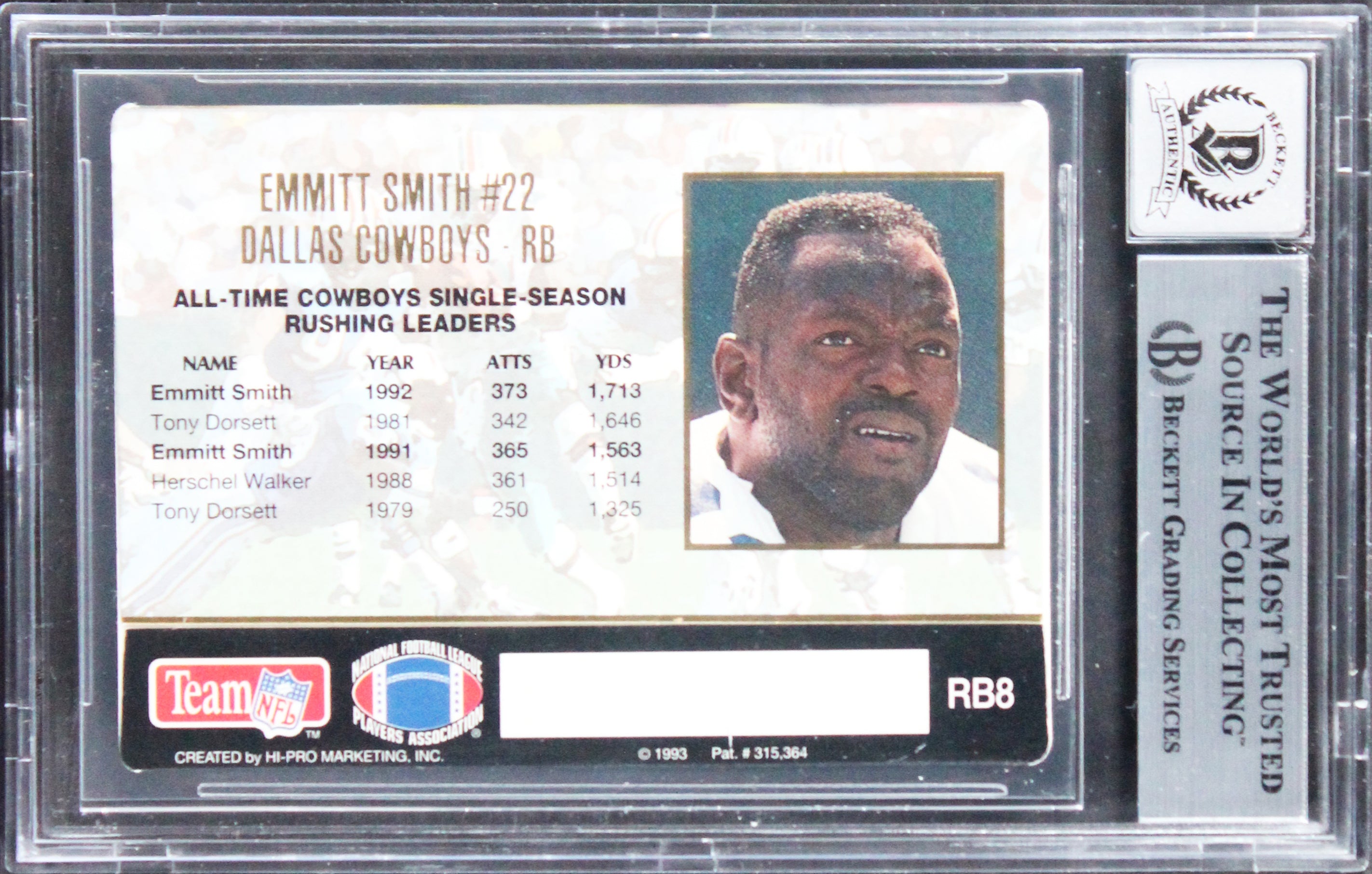 Emmitt Smith Signed 1993 Action Packed Rushers #RB8 Card Auto 10! BAS Slabbed